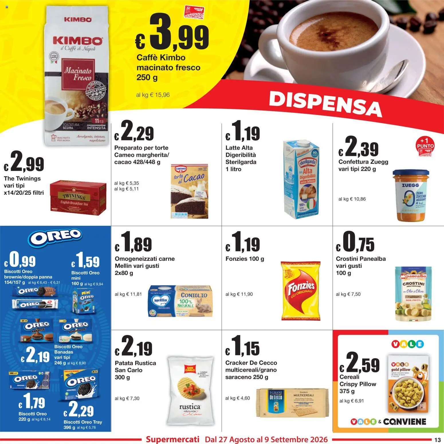 Volantino Sì con Te del 27/08/2026 | Pagina: 13 | Prodotti: Caffè, Latte, Carne, Kimbo