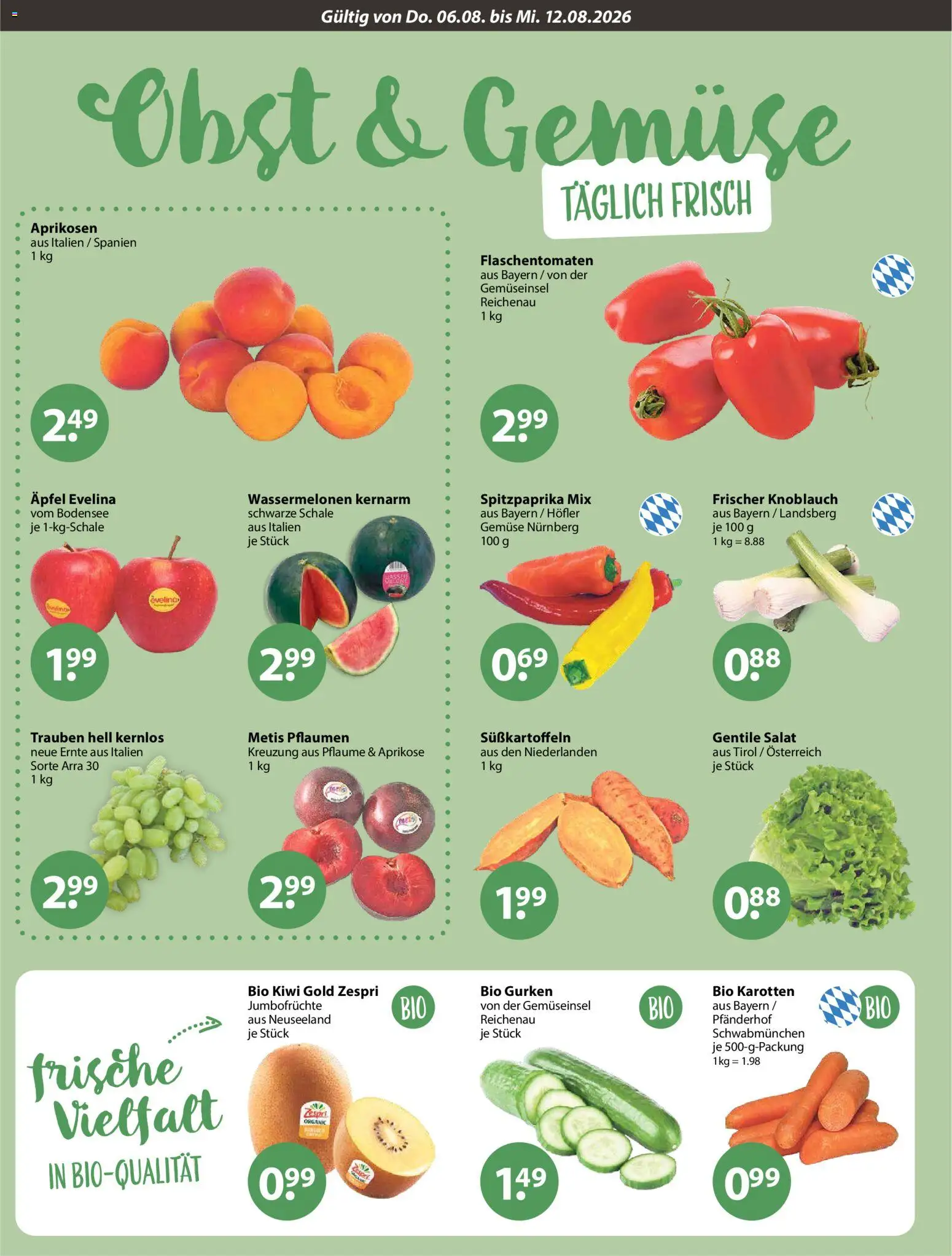 V-Markt Angebote – gültig ab 06.08.2026 | Seite: 4 | Produkte: Trauben, Gemüse, Knoblauch, Gurken