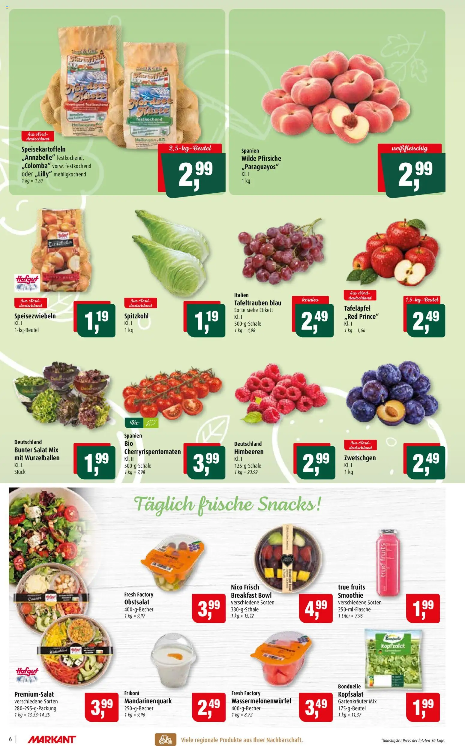 Markant Prospekt – gültig ab 24.08.2026 | Seite: 6 | Produkte: Himbeeren, Zwetschgen, Salat