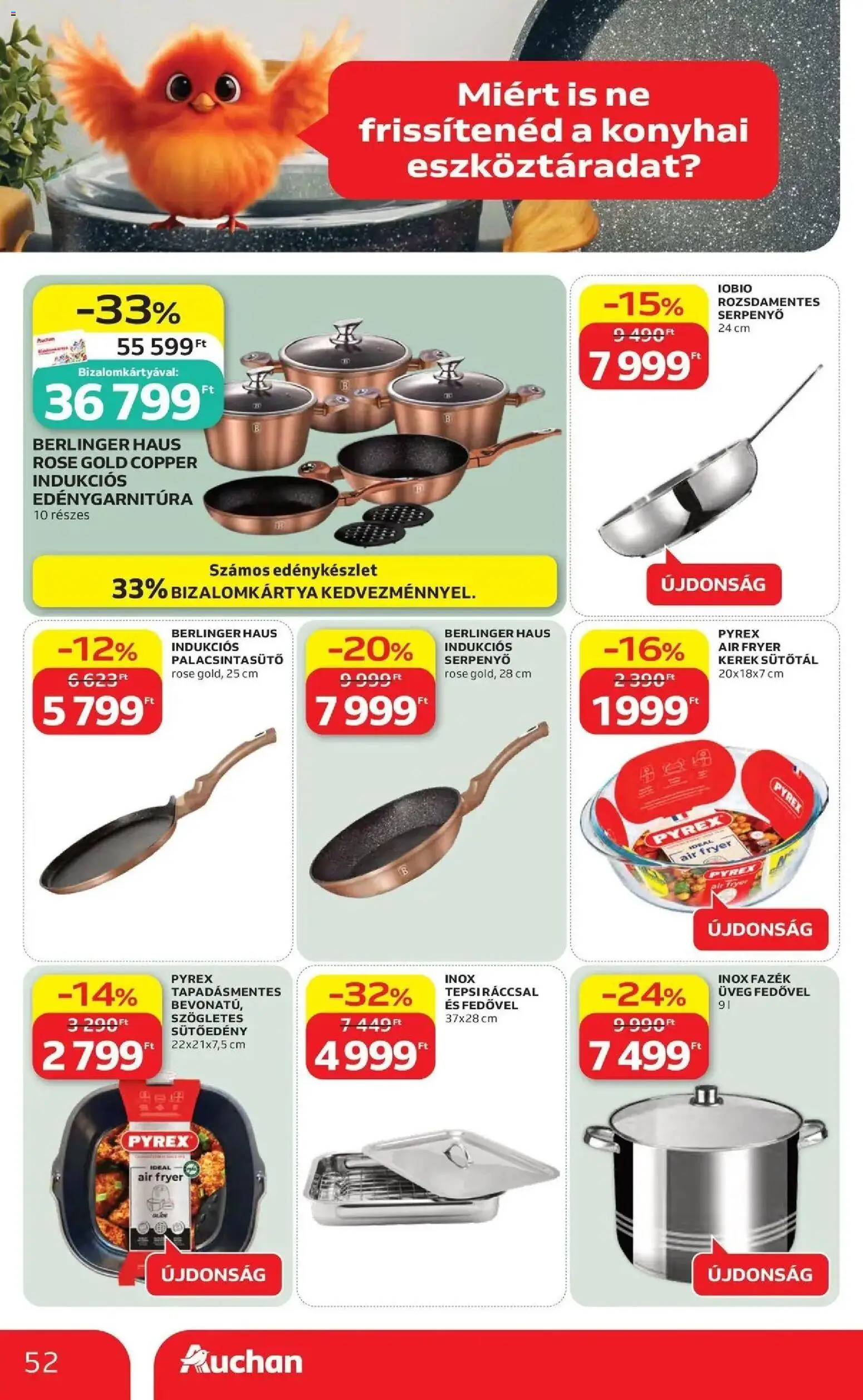 Auchan akciós ujság - amely érvényes a következő dátumtól: 14.05.2026 | Oldal: 52 | Termékek: Edénykészlet, Serpenyő