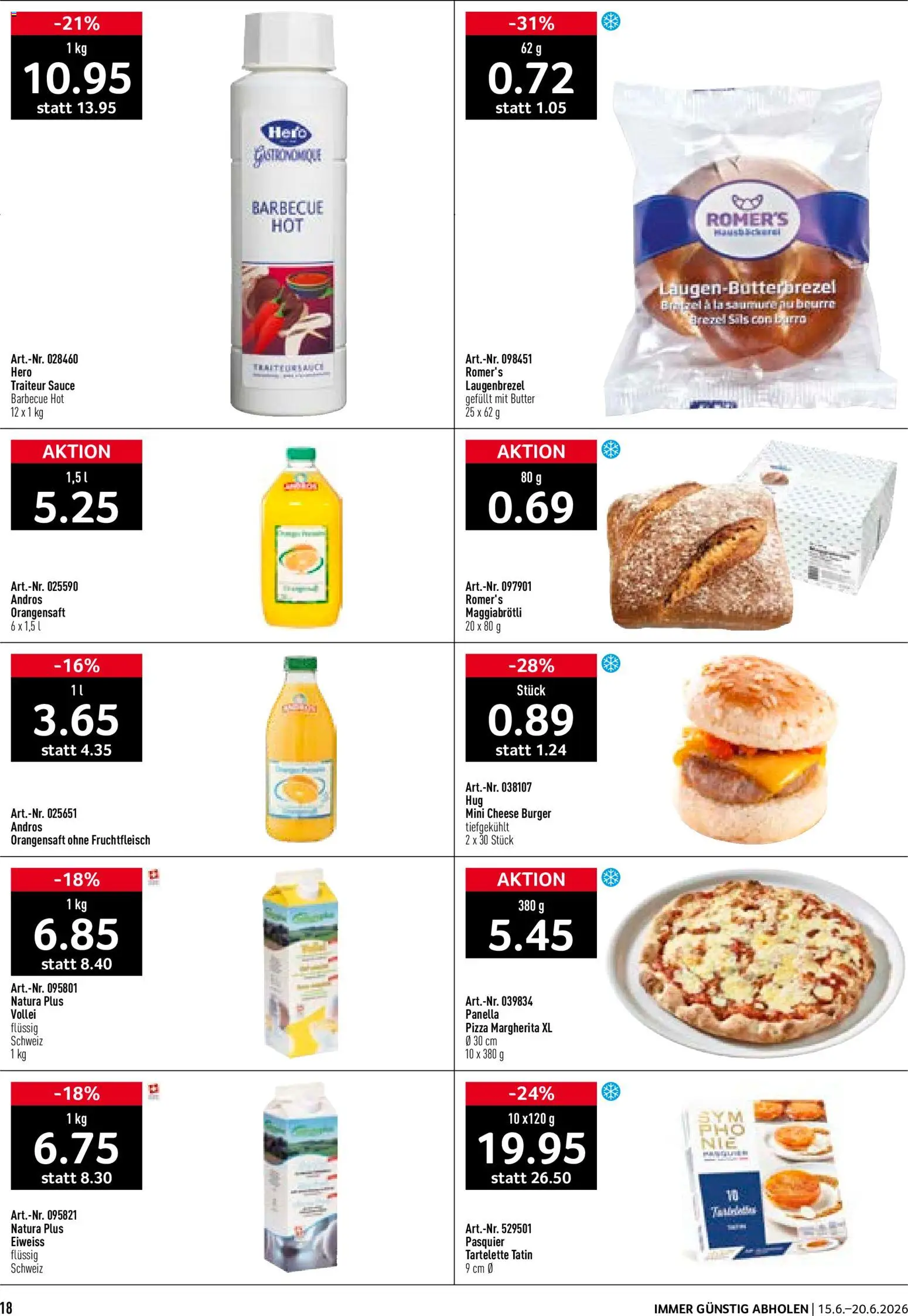 Prodega aktionen – gültig ab 15.06.2026 | Seite: 18 | Produkte: Burger, Orangensaft, Butter, Pizza
