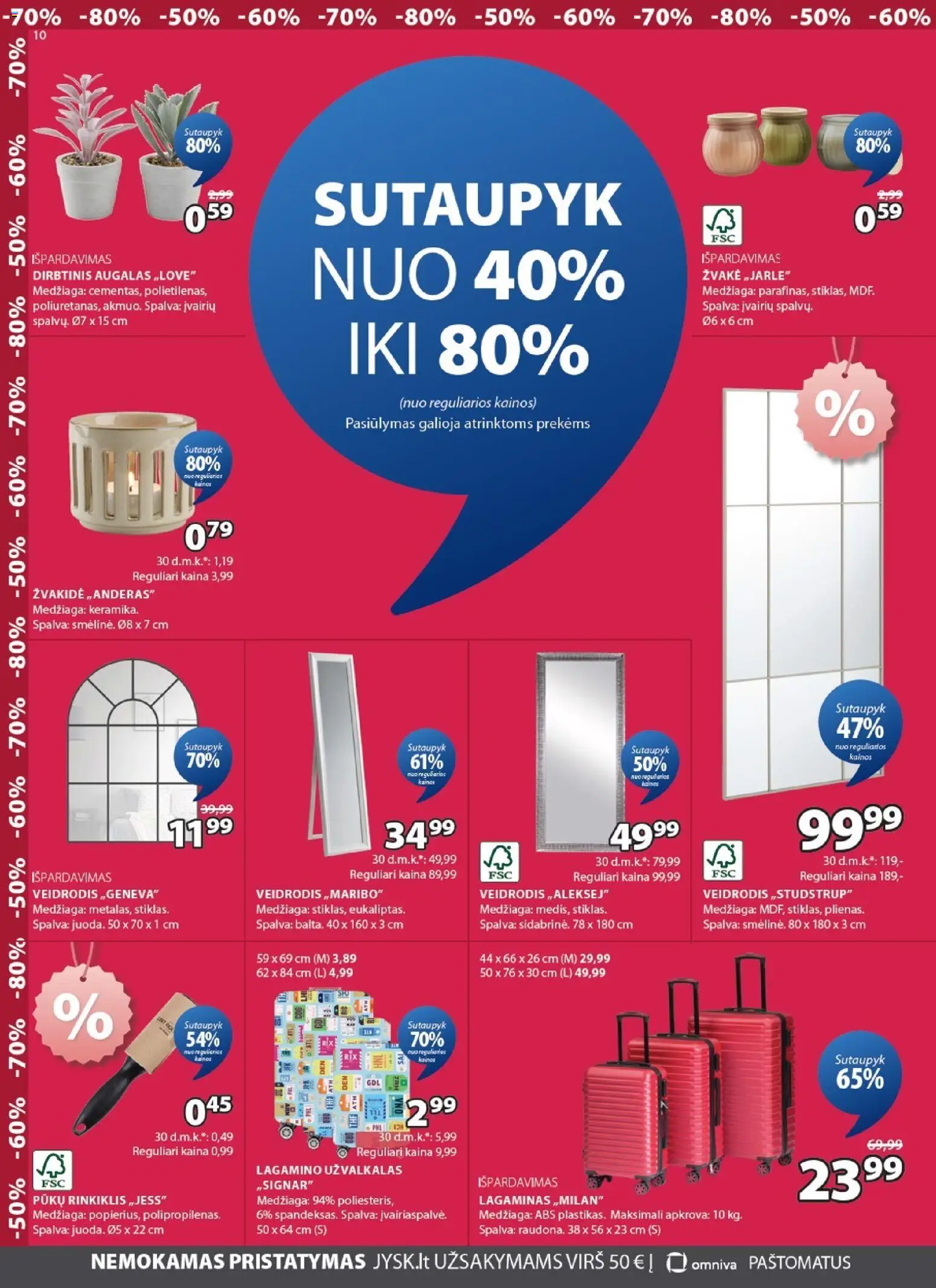 JYSK akcijos nuo 2026.07.14 | Puslapis: 10 | Prekių: Veidrodis, Lagaminas, Užvalkalas