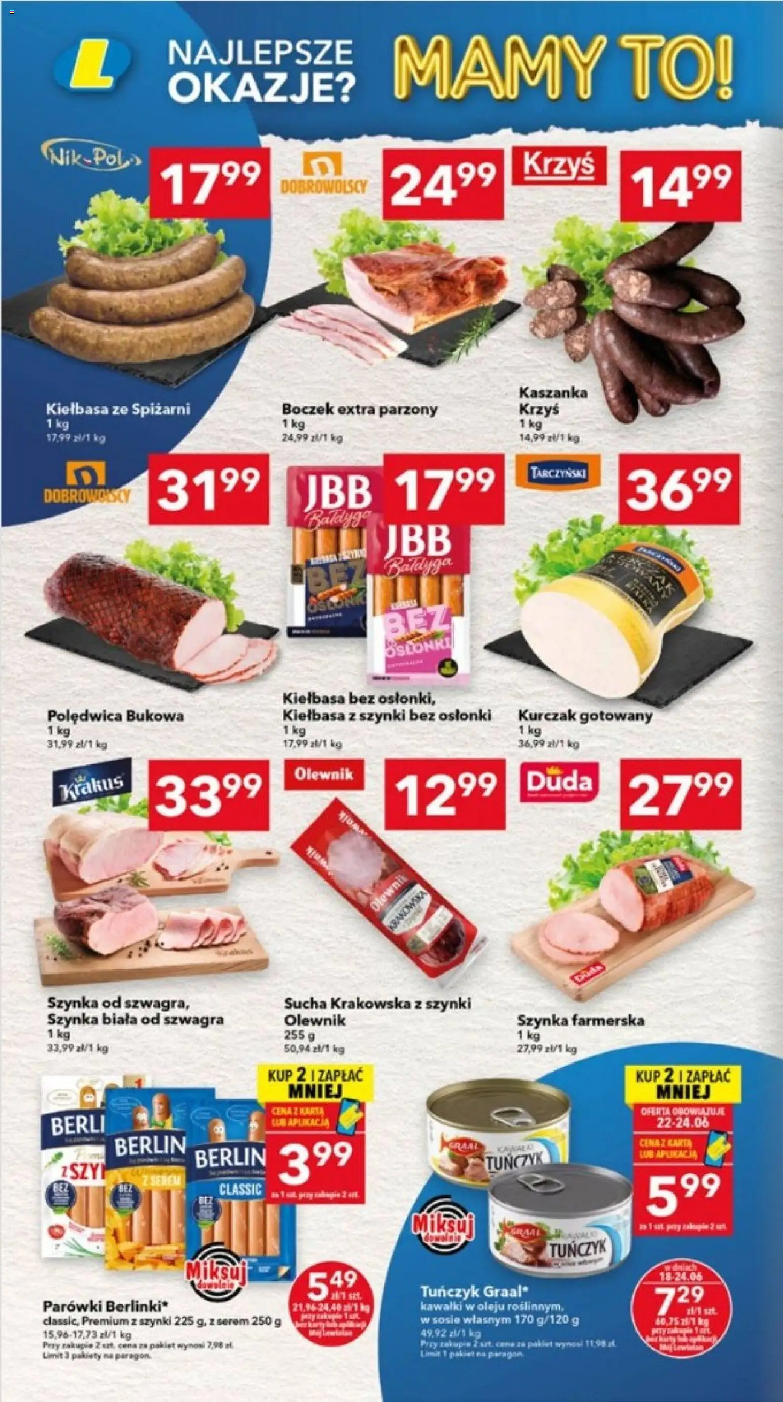 Lewiatan gazetka - Lublin od 18.06.2026 | Strona: 2 | Produkty: Kiełbasa, Karta, Kaszanka, Tuńczyk