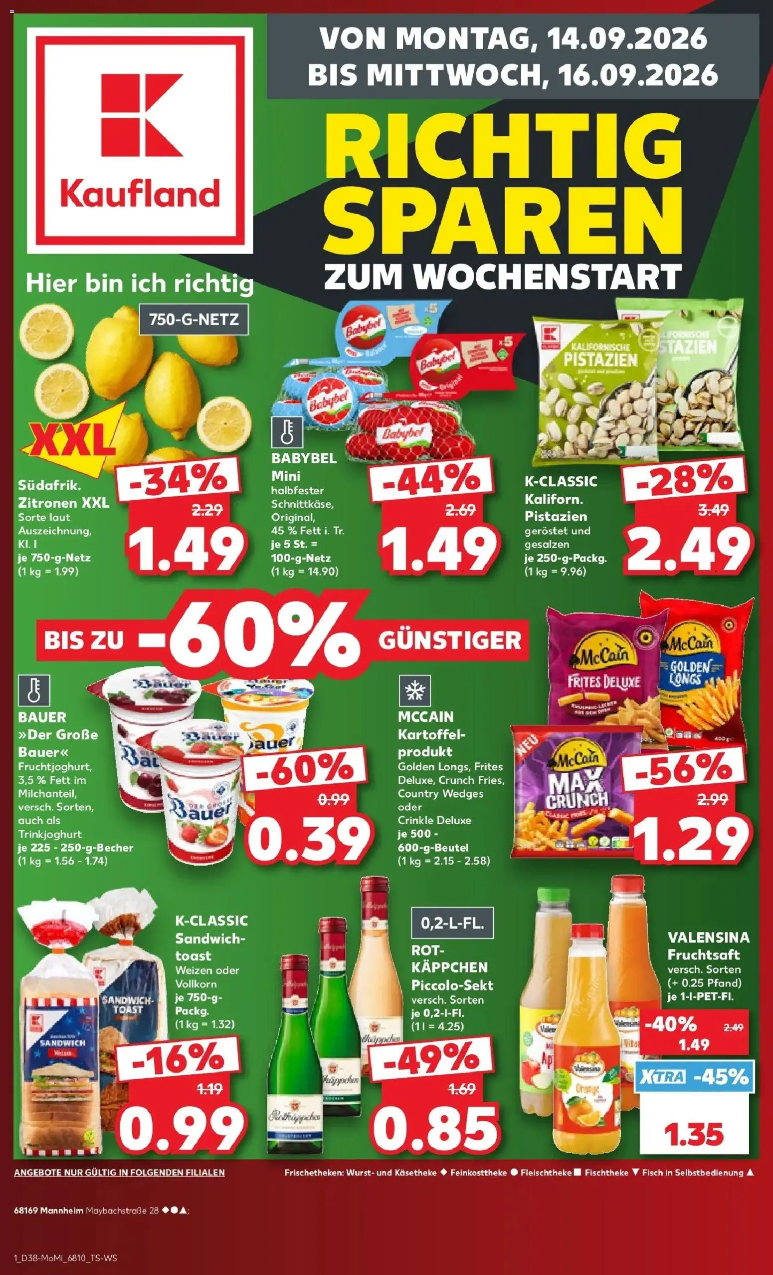 Prospekt Kaufland ab 14.09.2026 » Angebote Online zum Blättern | Seite: 1 | Produkte: Toast, Fisch, Wurst, Babybel