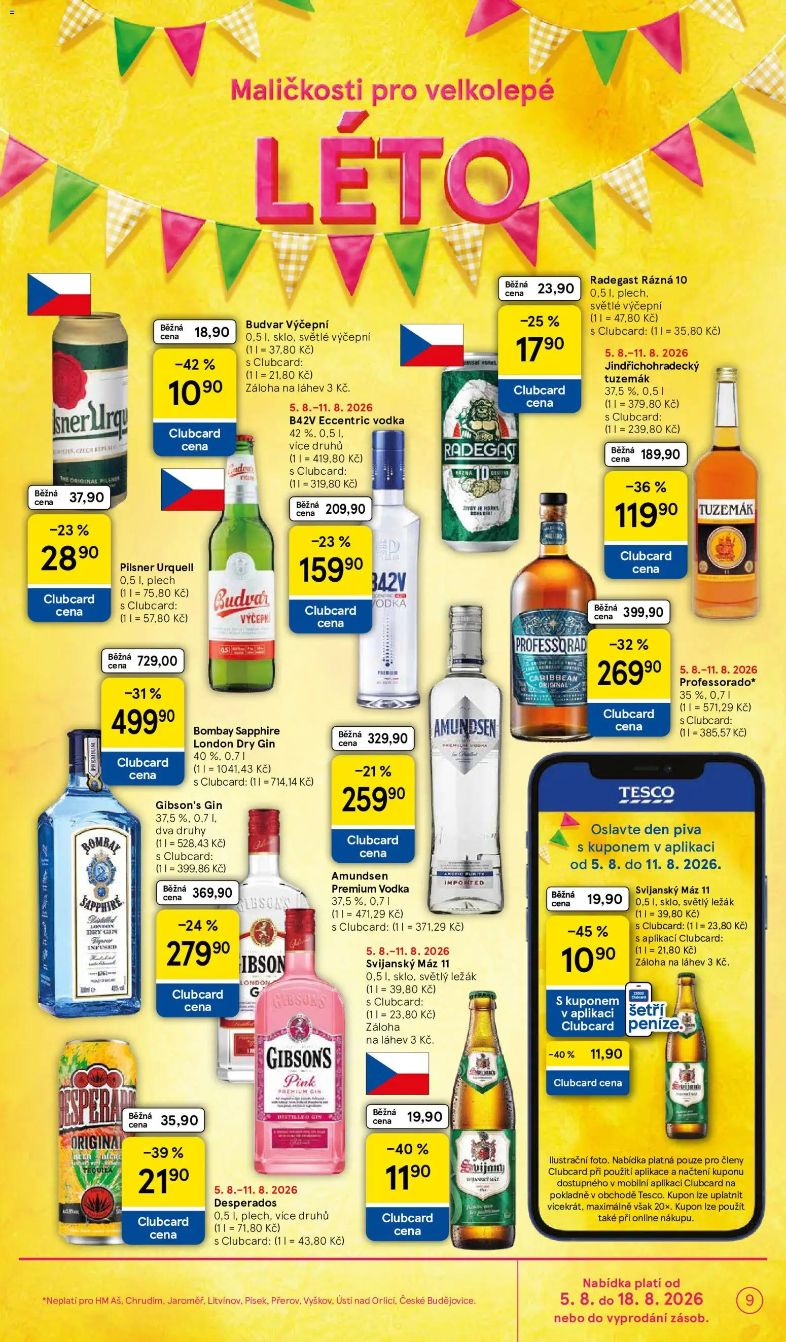 Tesco leták - Hypermarket od 05.08.2026 | Strana: 9 | Produkty: Gin Bombay, Bombay Sapphire, Dry gin, Tuzemák