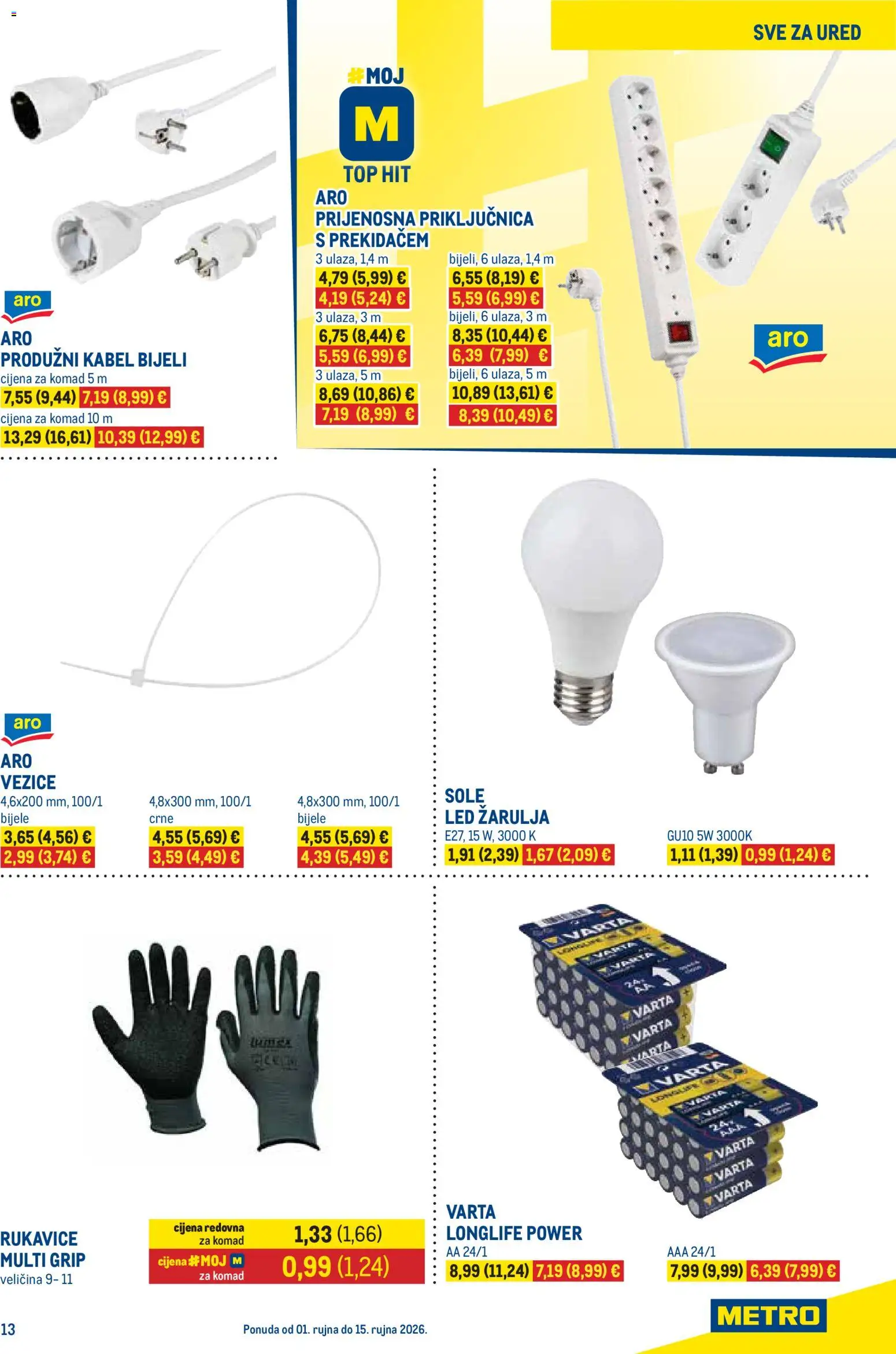 Metro katalog | vrijedi od 01.09.2026 | Stranica: 13 | Proizvodi: Produžni kabel, Led, Rukavice, Kabel