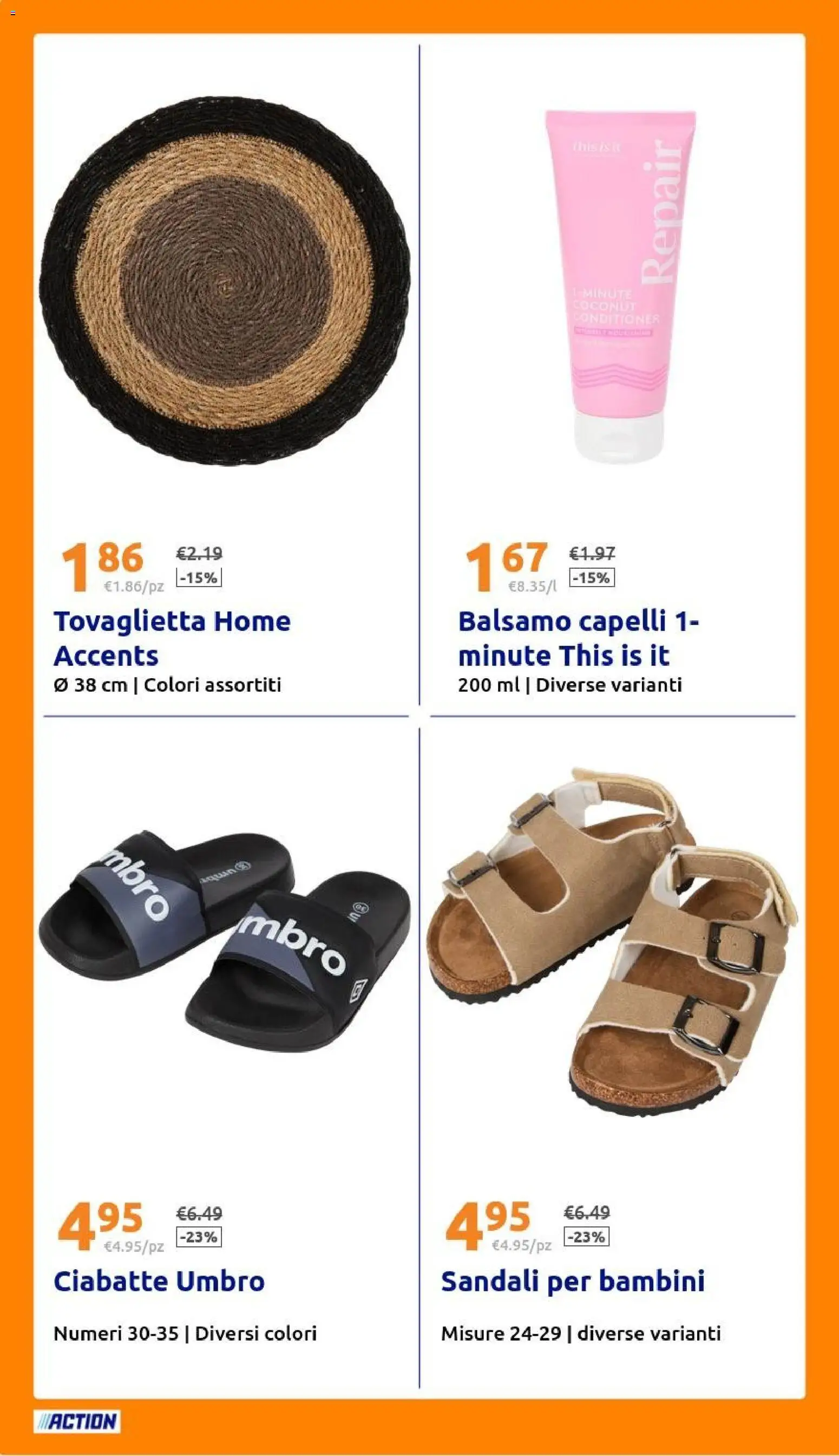 Volantino Action del 03.06.2026 | Pagina: 20 | Prodotti: Balsamo, Sandali, Ciabatte