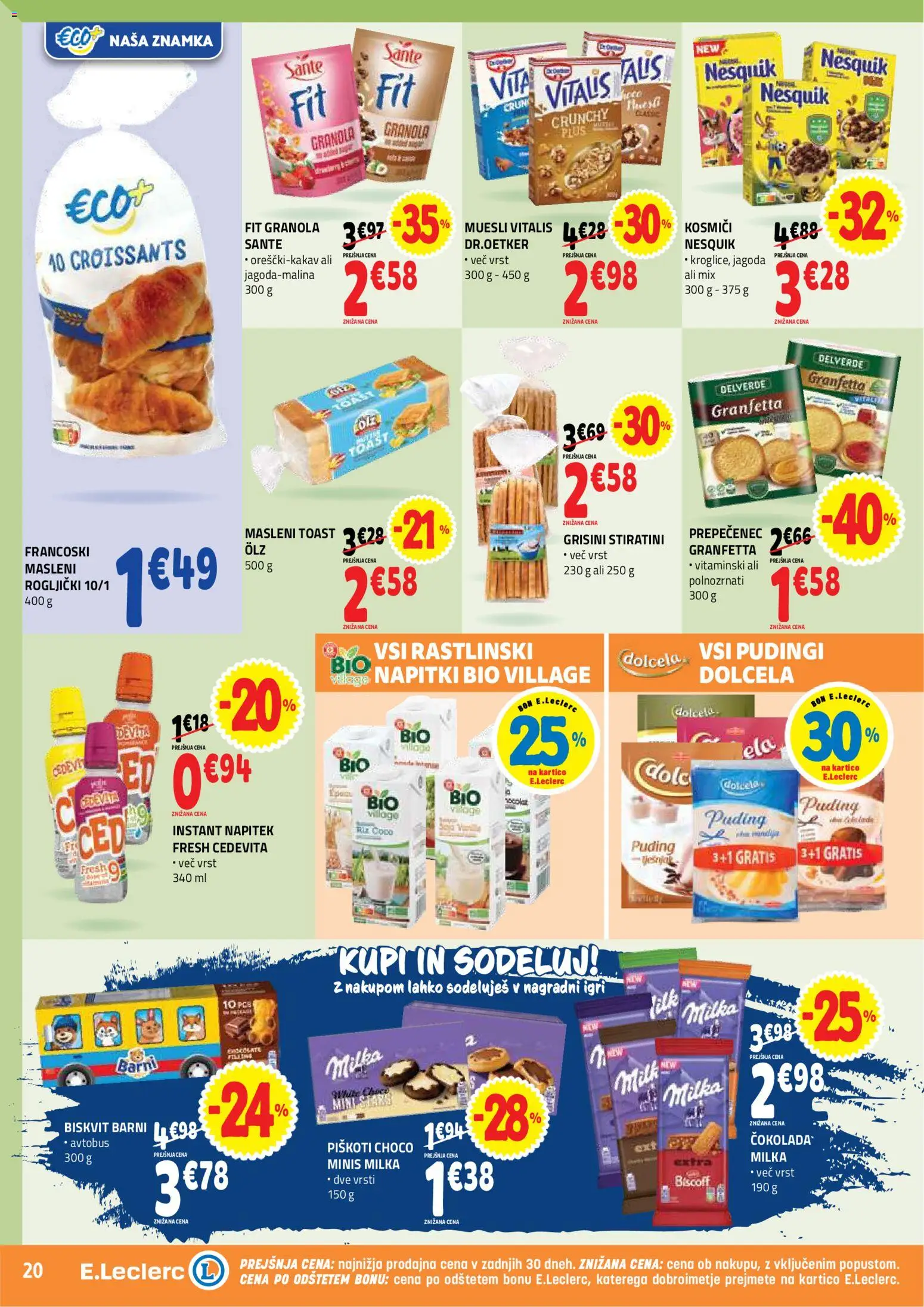 Novi E.leclerc katalog ponudbe – veljaven od 09.09.2026 | Stran: 20 | Izdelki: Grisini, Napitki, Rogljički, Piskoti
