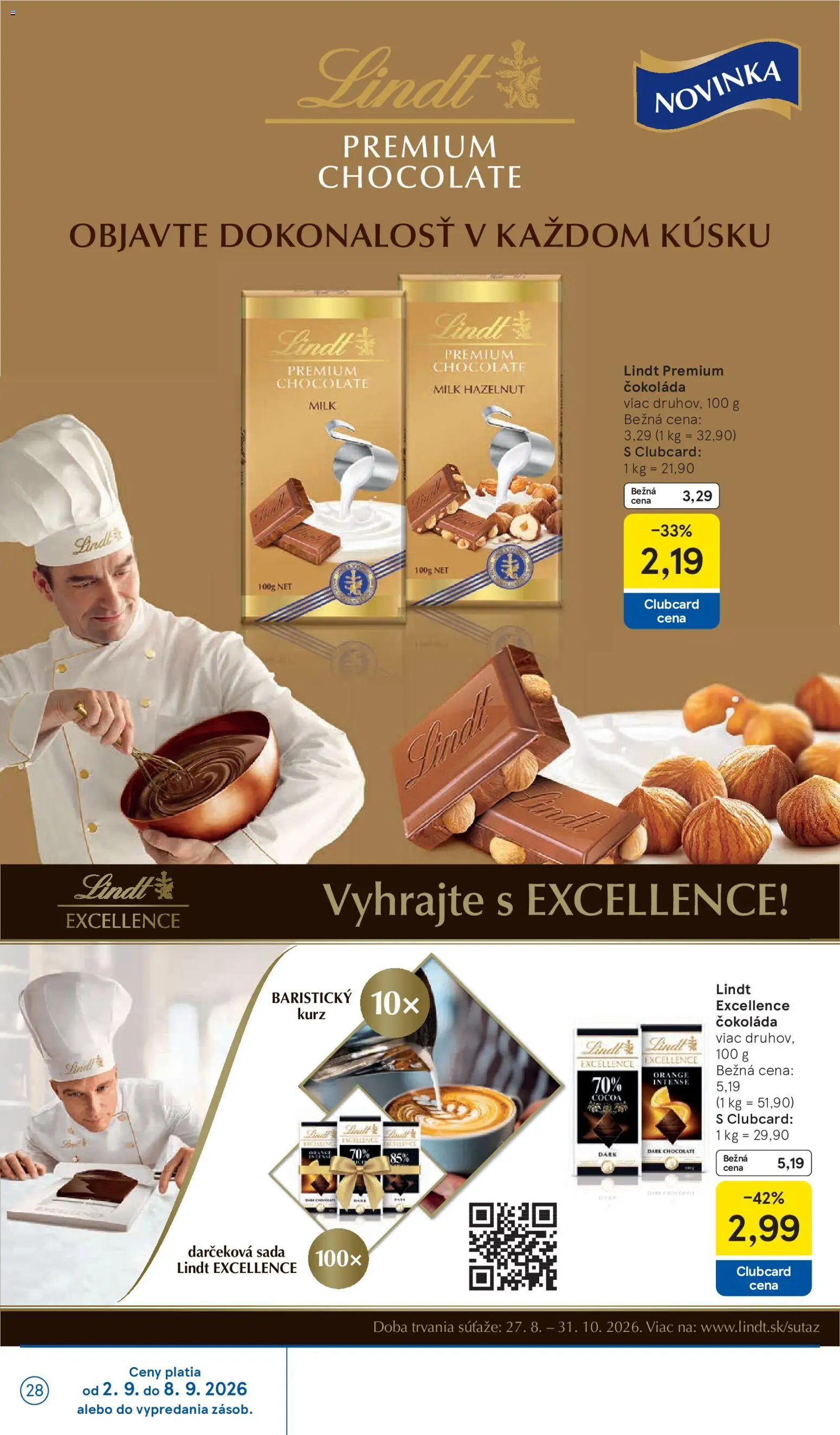Nové Tesco akcie – leták je platný od 02.09.2026 | Strana: 28 | Produkty: Lindt, Čokoláda