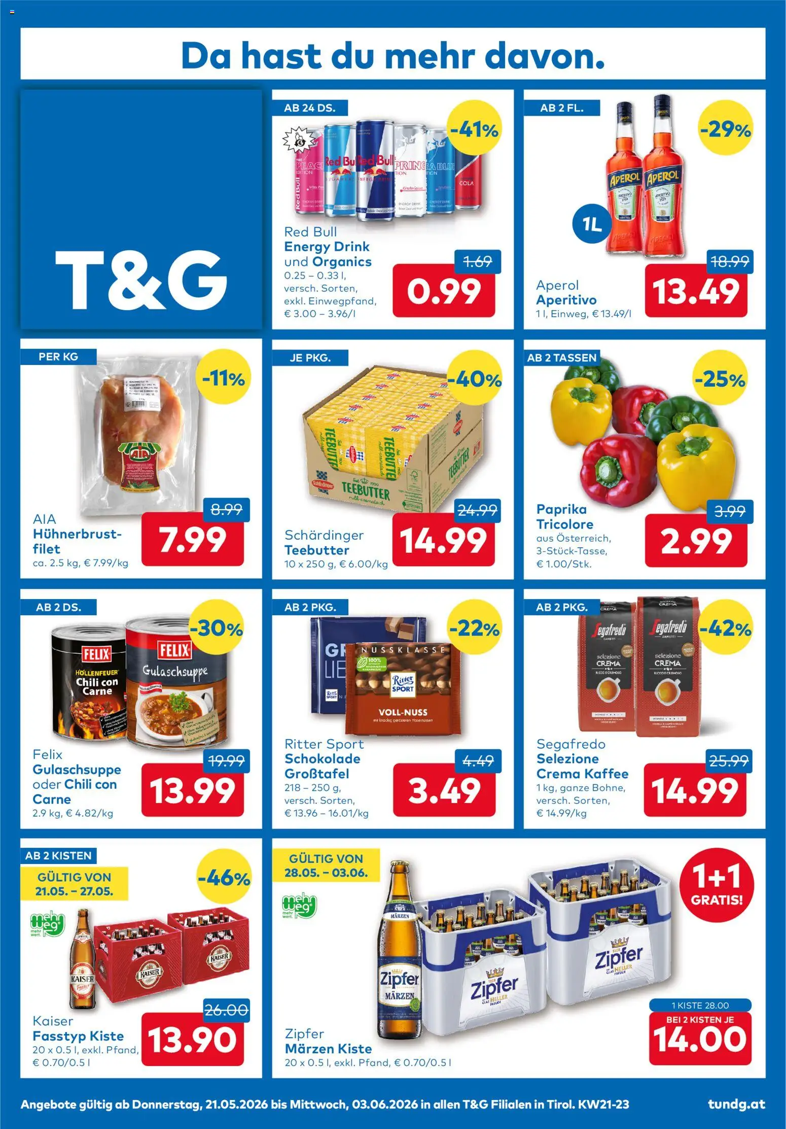 T&G Flugblatt gültig ab 21.05.2026 | Seite: 1 | Produkte: Hose, Chili, Kaffee, Schokolade