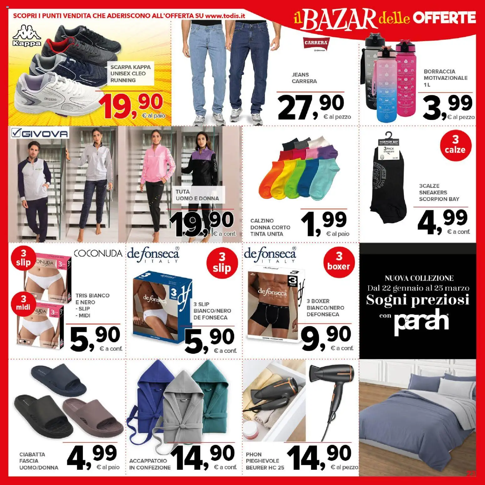 Volantino Todis del 05.03.2026 | Pagina: 23 | Prodotti: Boxer, Sneakers, Jeans, Borraccia