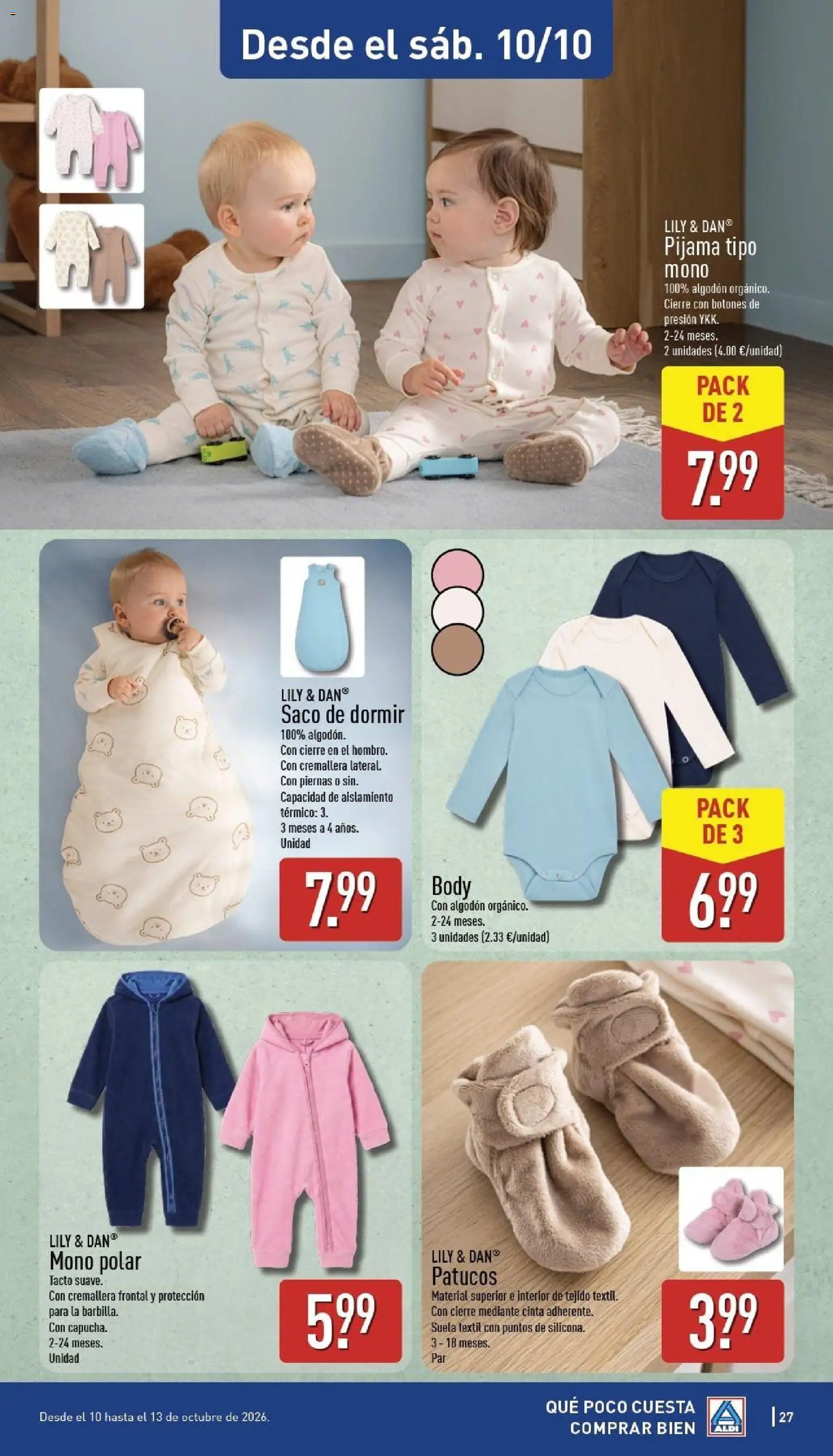 Aldi folleto Península │ válido desde el 05/10/2026 | Página: 27 | Productos: Pijama, Saco de dormir, Algodón, Body