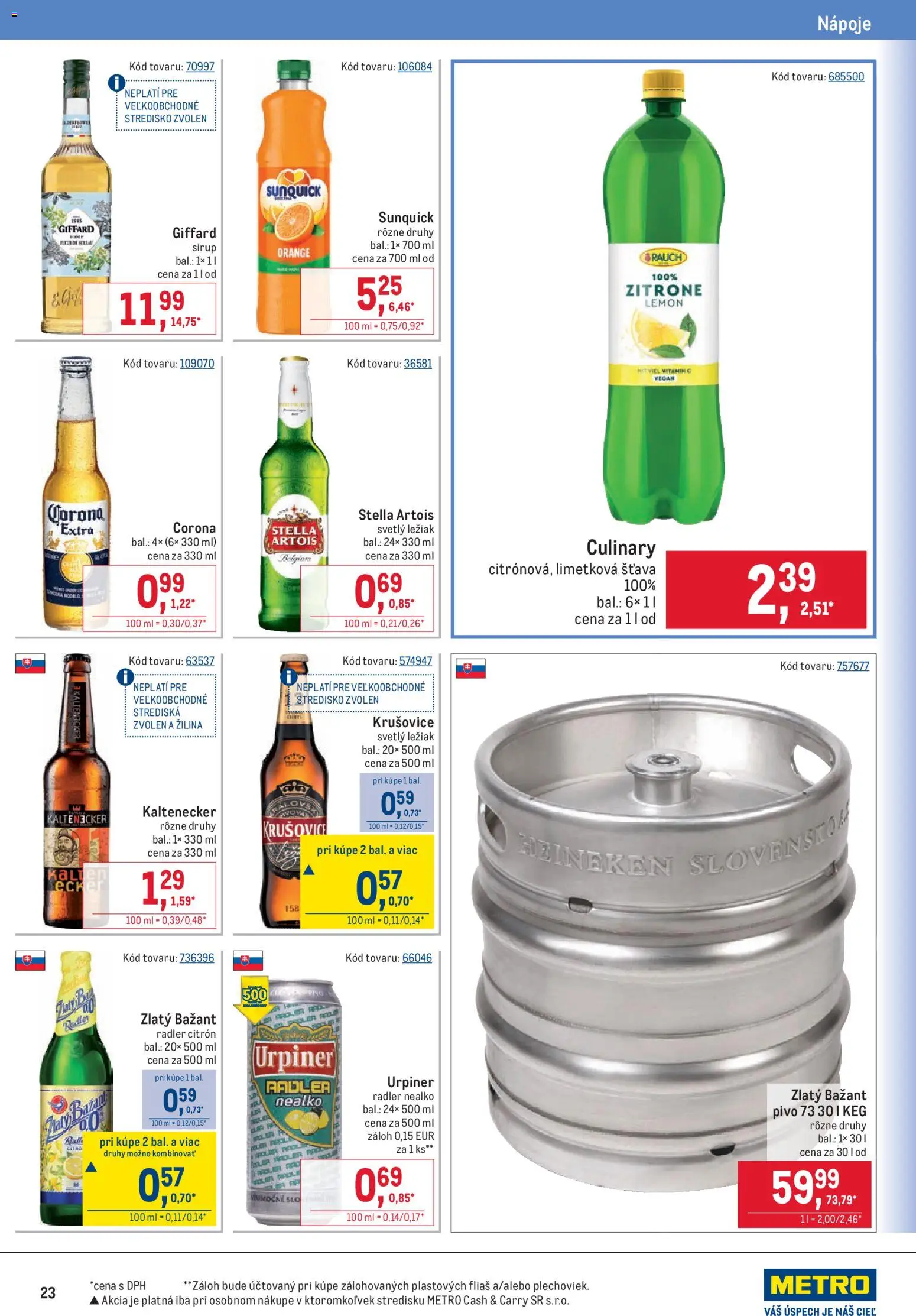 Nové Metro akcie – leták je platný od 15.07.2026 | Strana: 23 | Produkty: Pivo, Radler, Sunquick, Urpiner