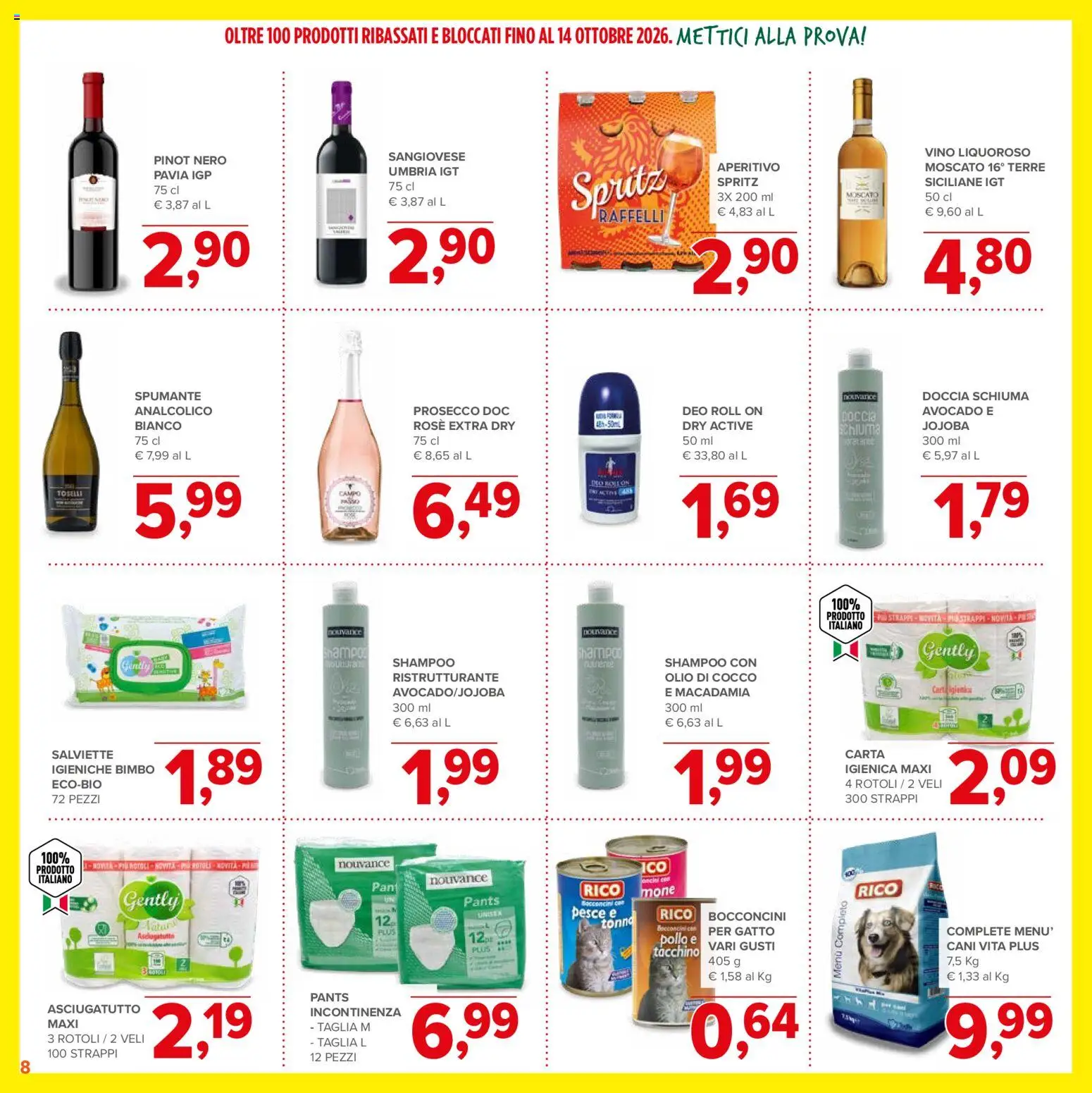 Volantino Todis del 20/08/2026 | Pagina: 8 | Prodotti: Pollo, Prosecco, Vino, Doccia