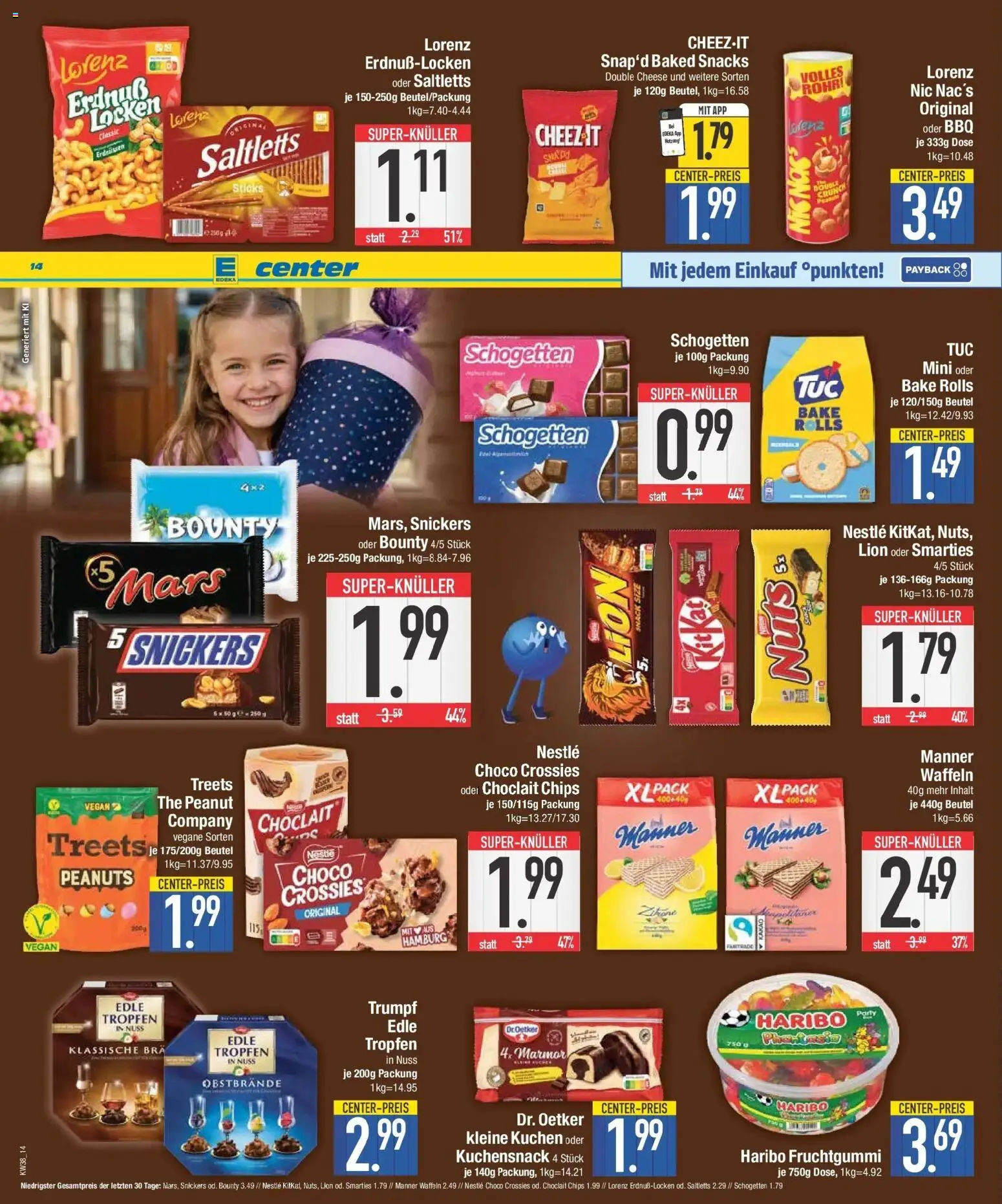 E center Prospekt Bad Reichenhall (ab 14.09.2026) zum Blättern | Seite: 14 | Produkte: Smarties, Mars, Kuchen, Chips