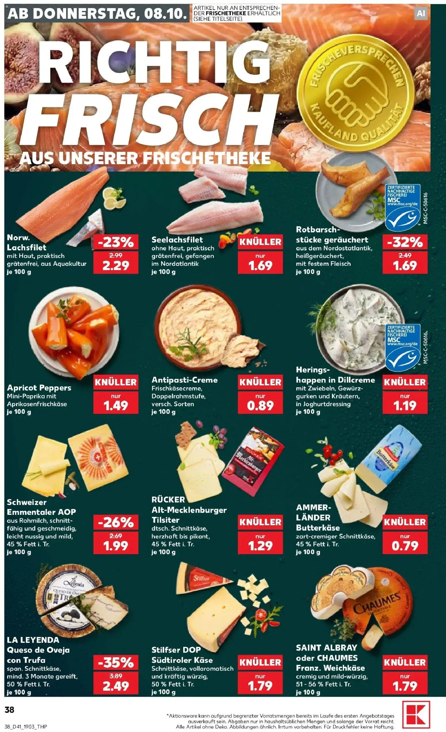 Prospekt Kaufland ab 08.10.2026 » Angebote Online zum Blättern | Seite: 38 | Produkte: Käse, Fleisch, Gurken