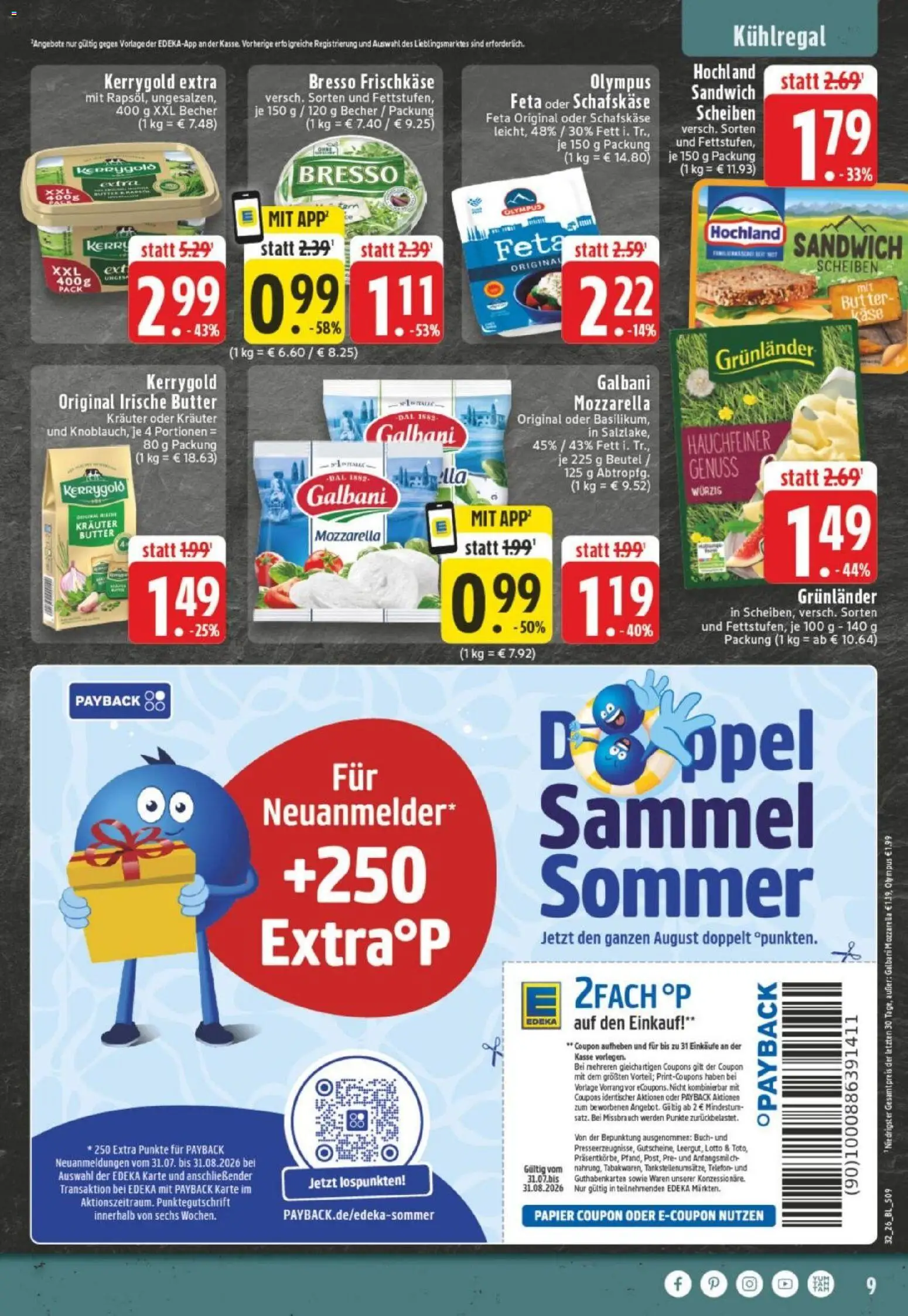 Edeka Prospekt Dortmund – gültig ab 03.08.2026 | Seite: 9 | Produkte: Feta, Mozzarella, Bresso, Schafskase