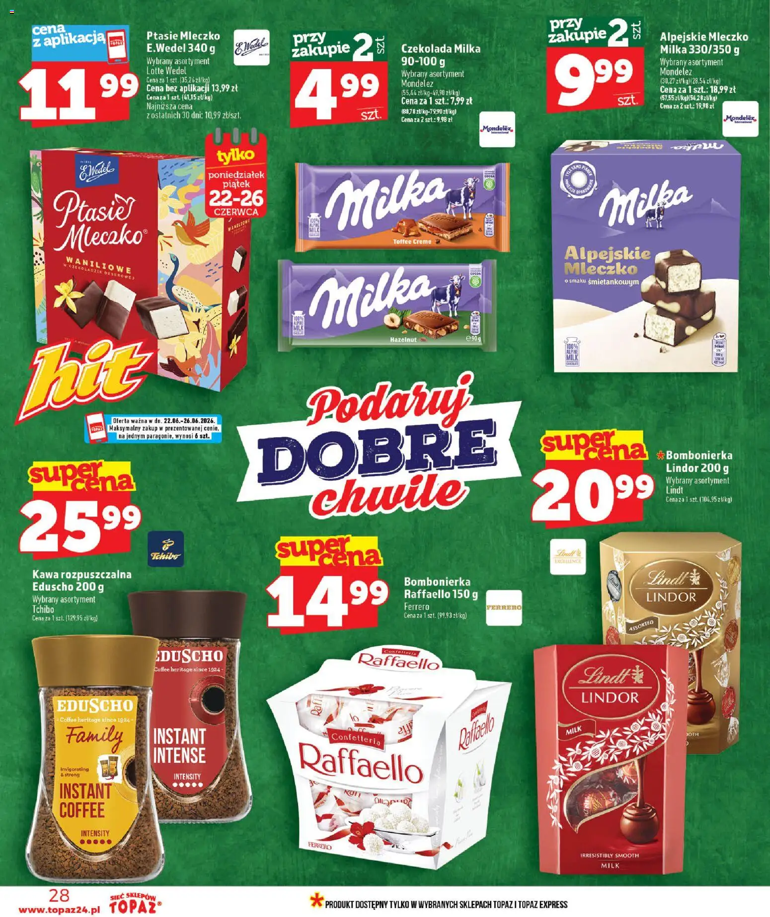 Topaz gazetka - MAZ od 25.06.2026 | Strona: 28 | Produkty: Bombonierka, Czekolada milka, Milka, Kawa