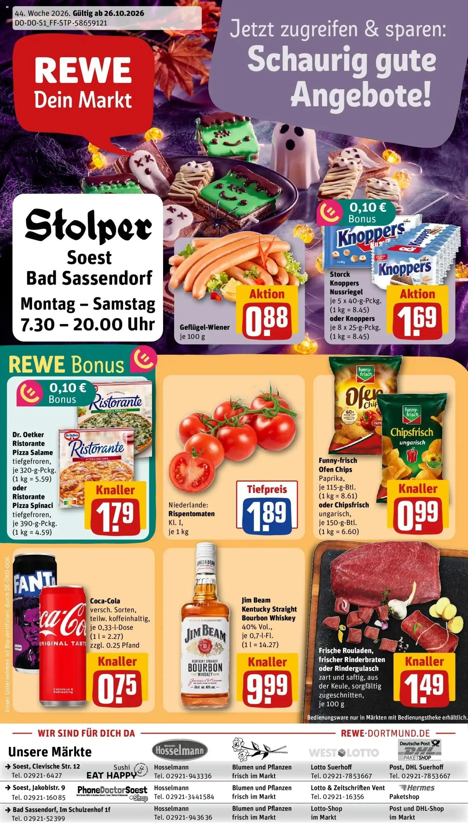 REWE Prospekt ab 26.10.2026 zum Blättern » Angebote | Seite: 1 | Produkte: Ofen, Funny frisch, Blumen, Bourbon