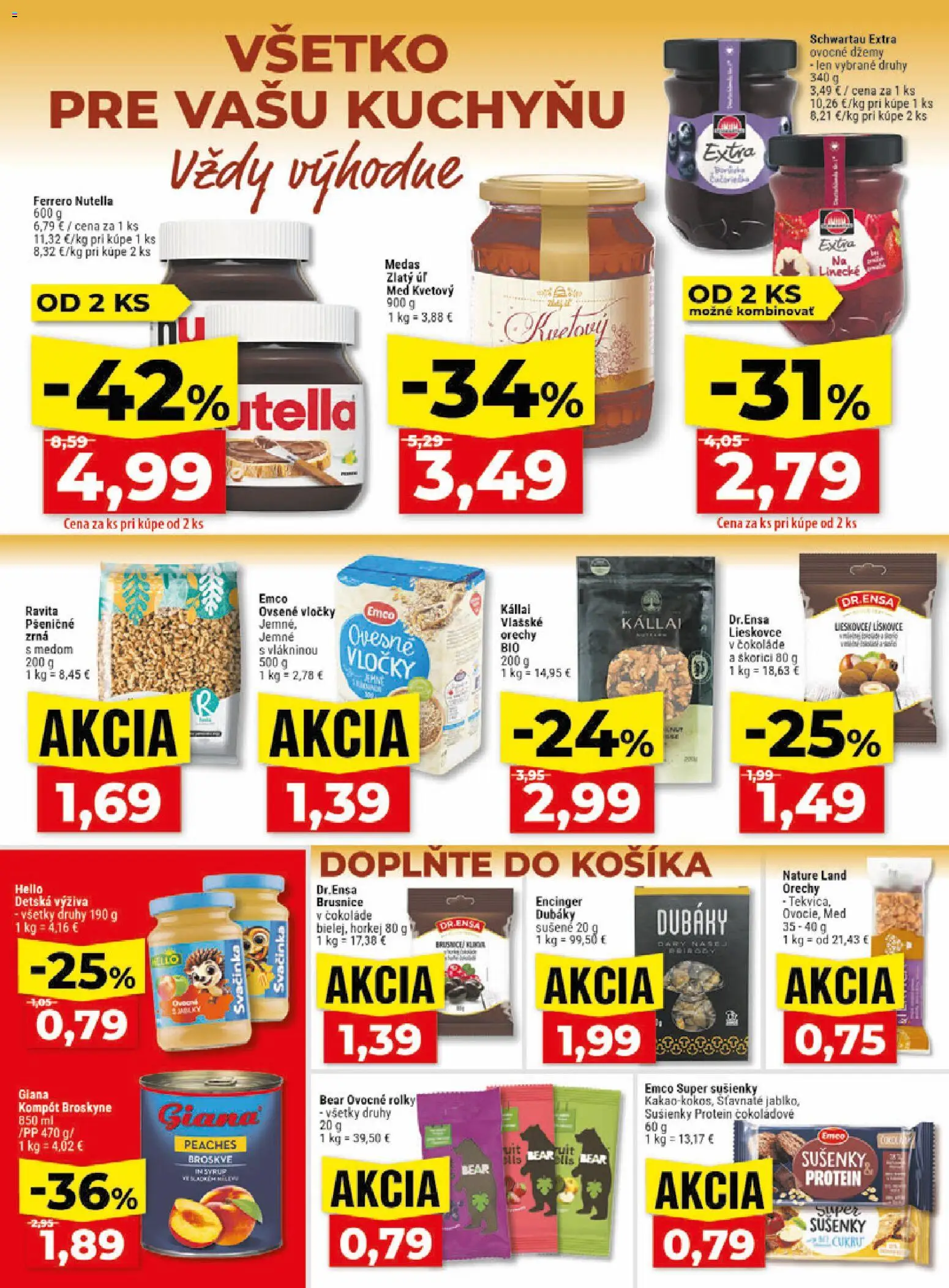 Nové Klas akcie – leták je platný od 08.06.2026 | Strana: 13 | Produkty: Orechy, Med, Nutella, Kakao