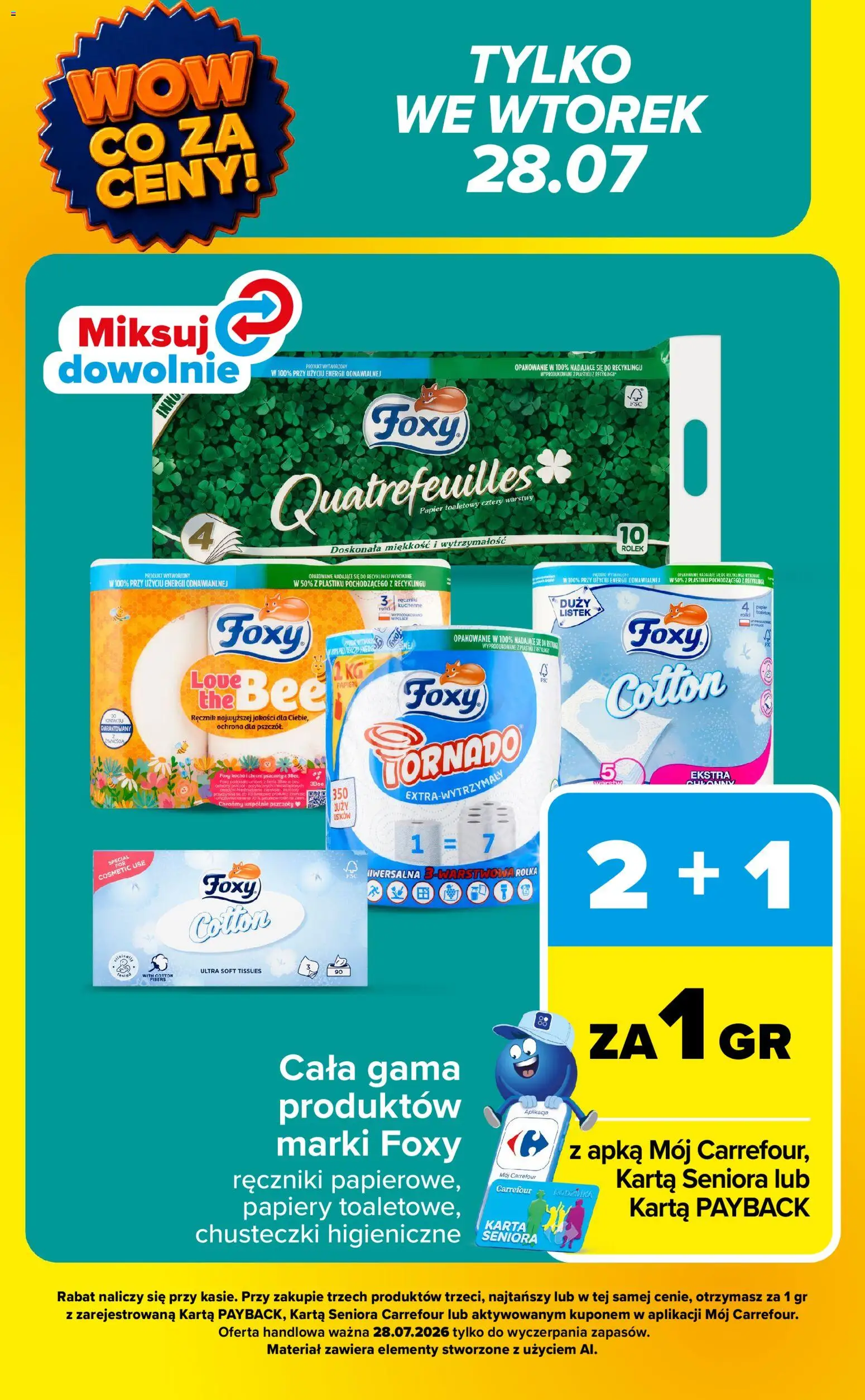 Carrefour gazetka - Wow co za ceny od 27.07.2026 | Strona: 3 | Produkty: Karta, Papier toaletowy, Rolki, Chusteczki higieniczne