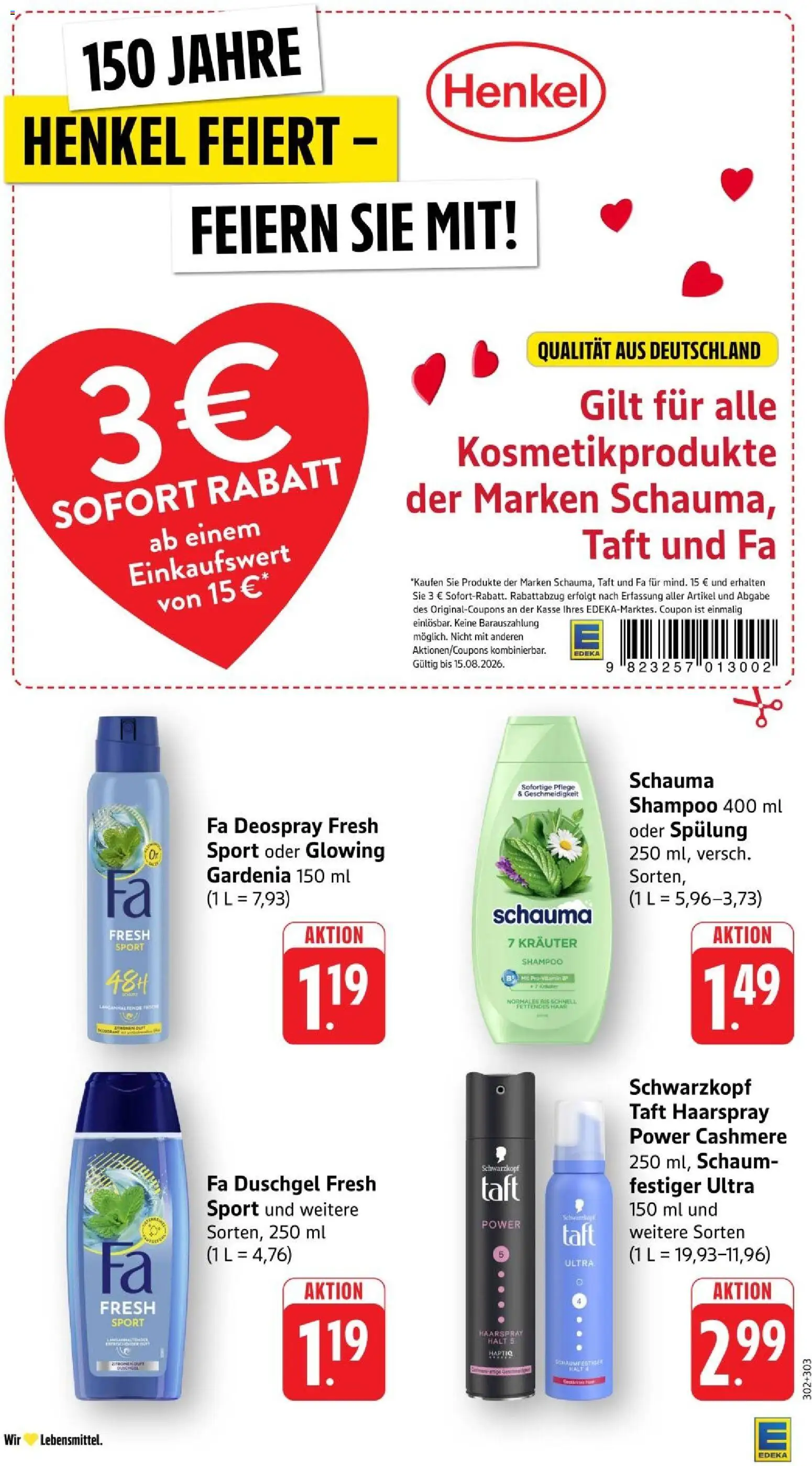 Edeka Prospekt Stuttgart – gültig ab 10.08.2026 | Seite: 34 | Produkte: Fa duschgel, Spülung, Duschgel, Deospray
