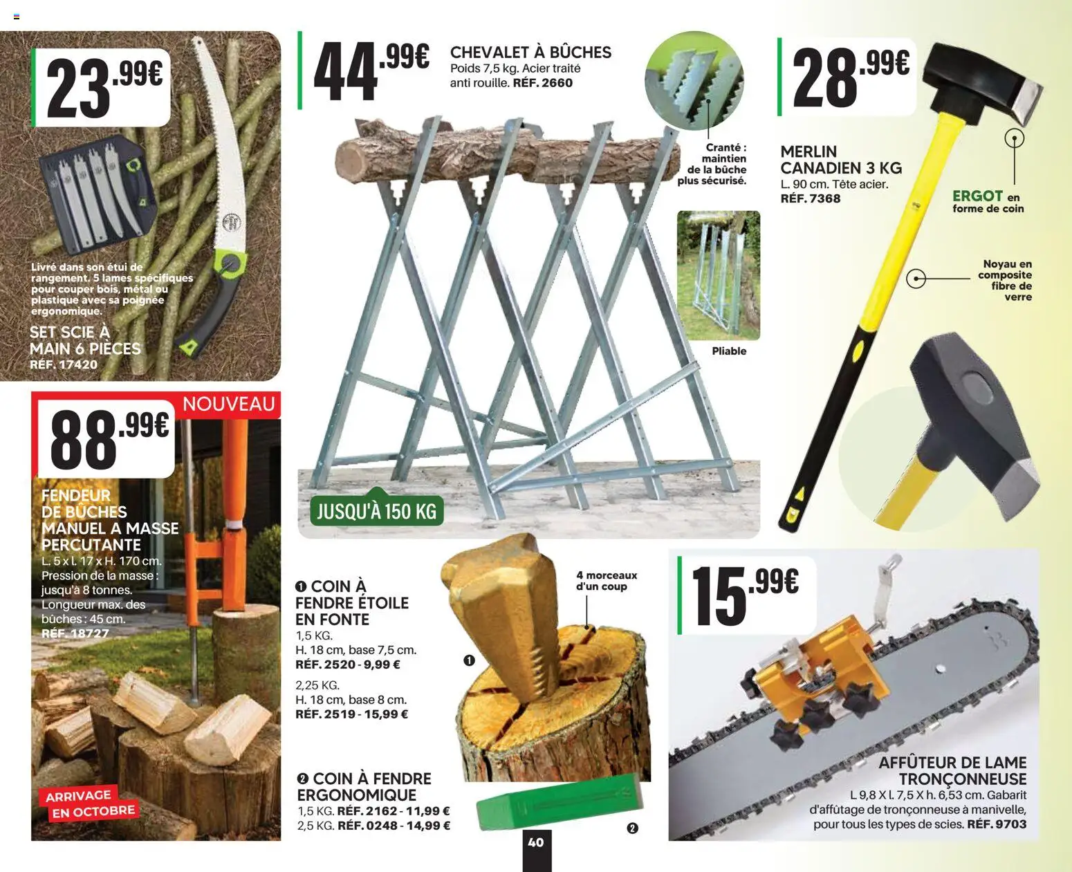 {H1} | Page: 40 | Produits: Étui, Base, Fendeur de bûches, Tronçonneuse