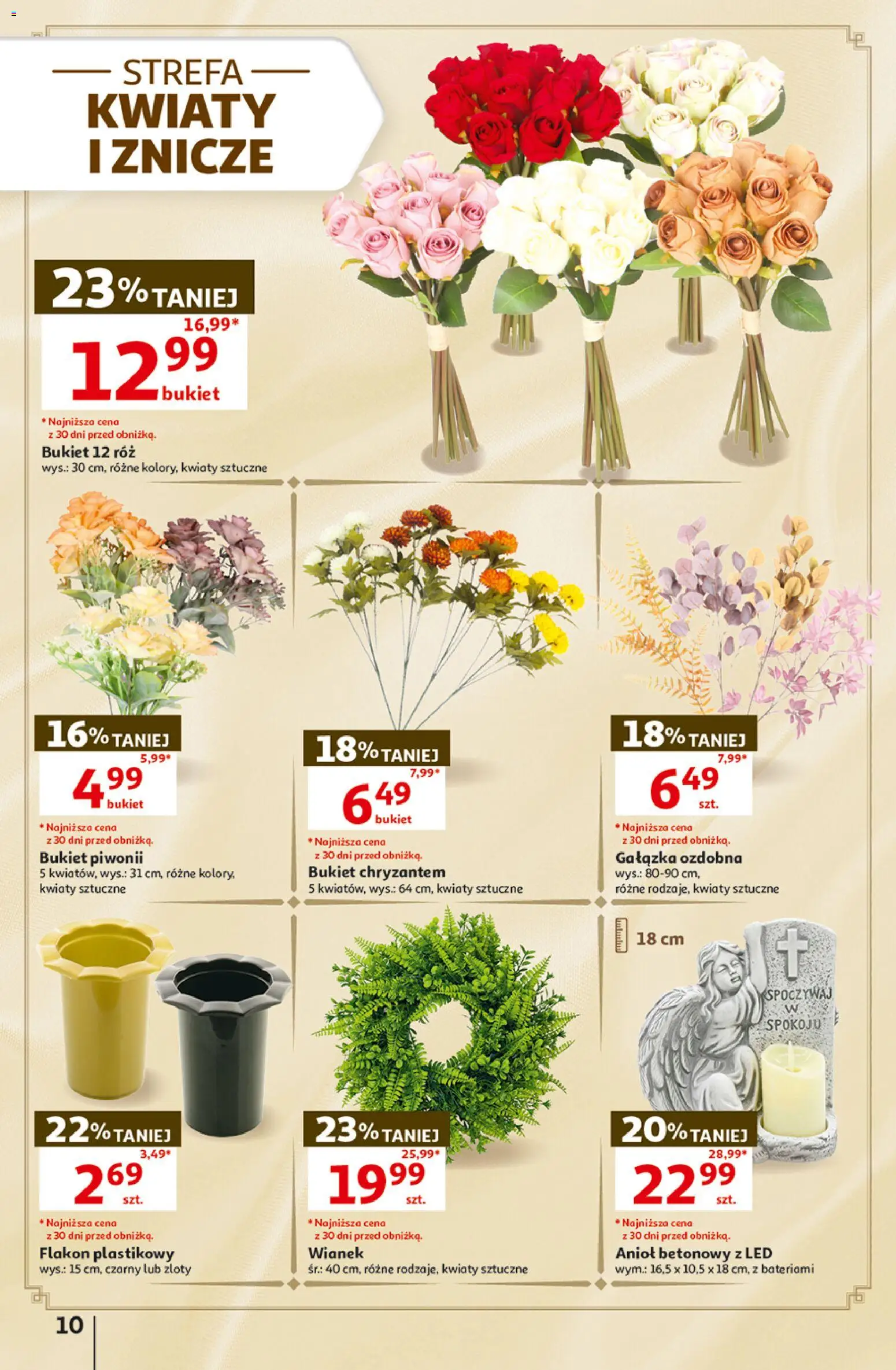 Auchan gazetka - Hipermarket od 15.10.2026 | Strona: 10 | Produkty: Kwiaty sztuczne, Znicze, Róż, Kwiaty