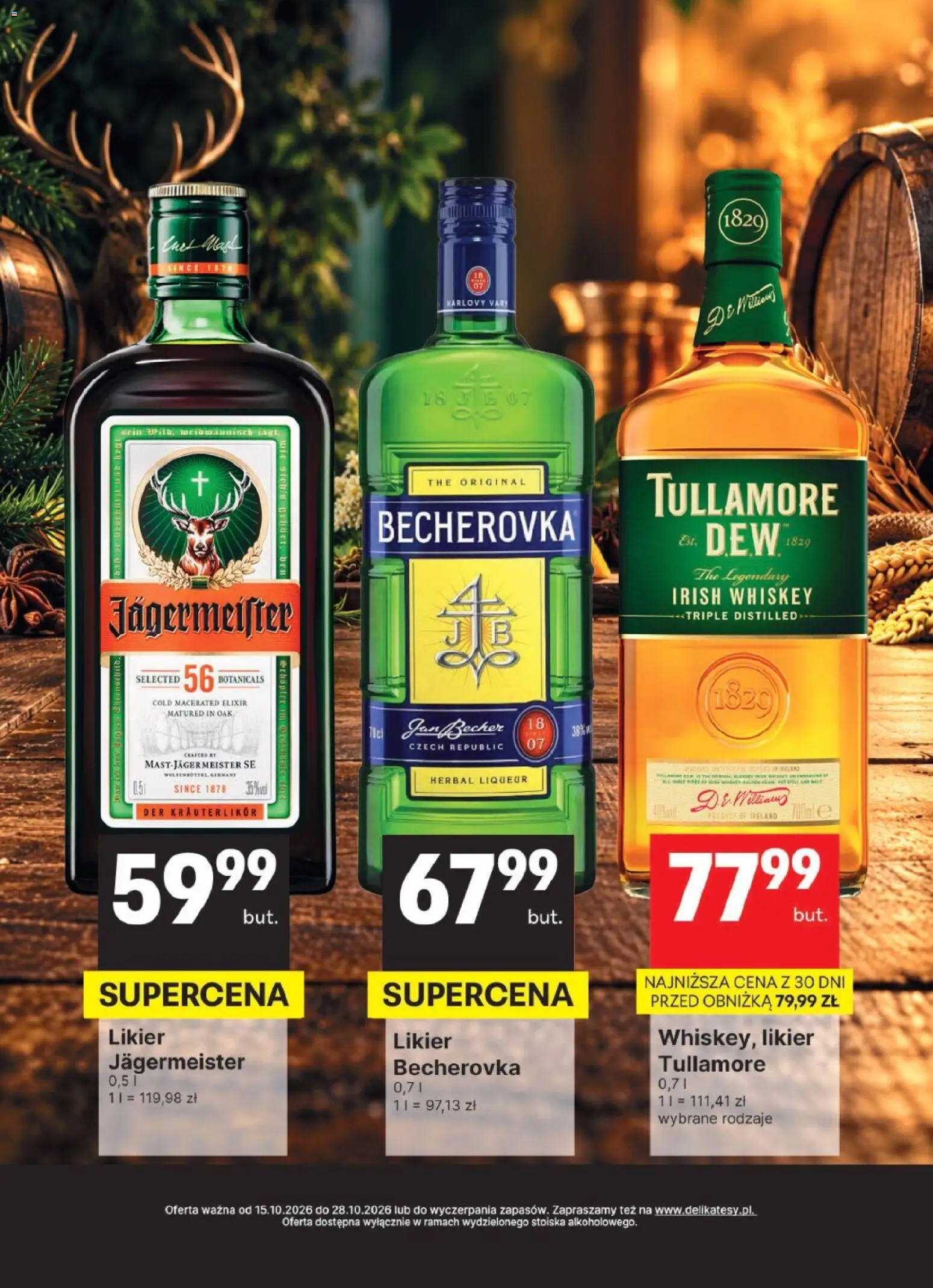 Delikatesy Centrum gazetka - DeliBarek od 15.10.2026 | Strona: 15 | Produkty: Likier Jägermeister, Irish whiskey, Becherovka, Jagermeister