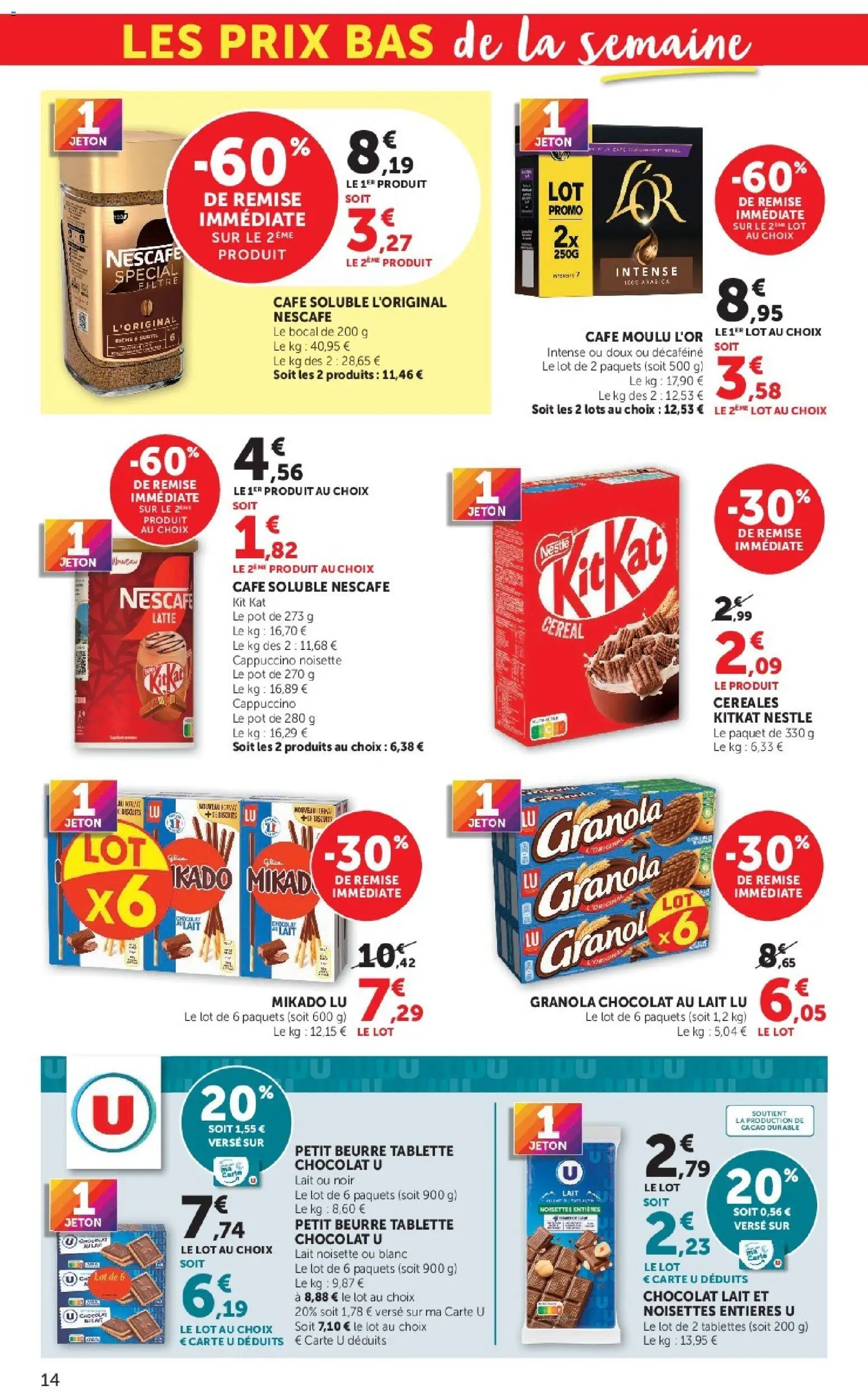 {H1} | Page: 14 | Produits: Cappuccino, Café, Chocolat au lait, Biscuits