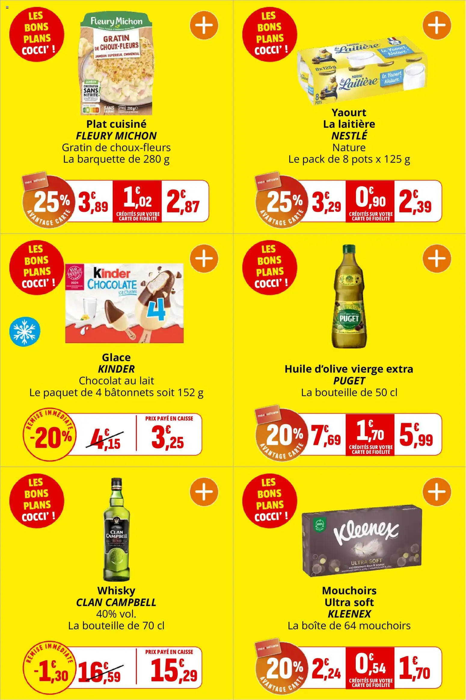{H1} | Page: 3 | Produits: Huile d'olive vierge, Emmental, Yaourt, Chocolat