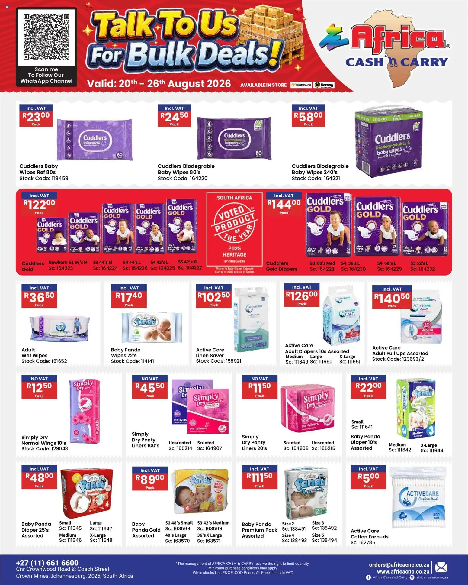 New Africa Cash & Carry catalogue – valid from 20/08/2026 | Page: 66 | Products: Earbuds, Diapers, Stock, Cotton buds