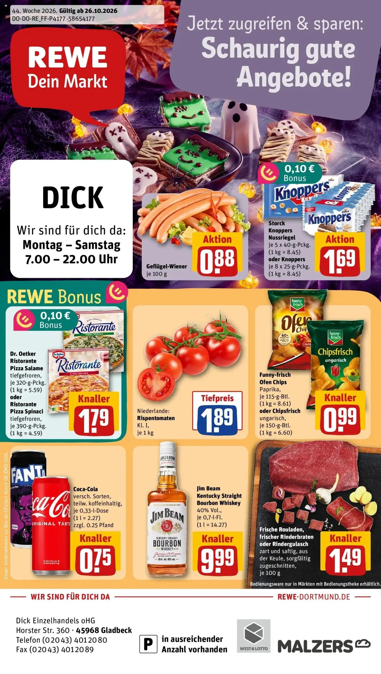 REWE Prospekt ab 26.10.2026 zum Blättern » Angebote | Seite: 1 | Produkte: Jim beam, Funny frisch, Chips, Uhr