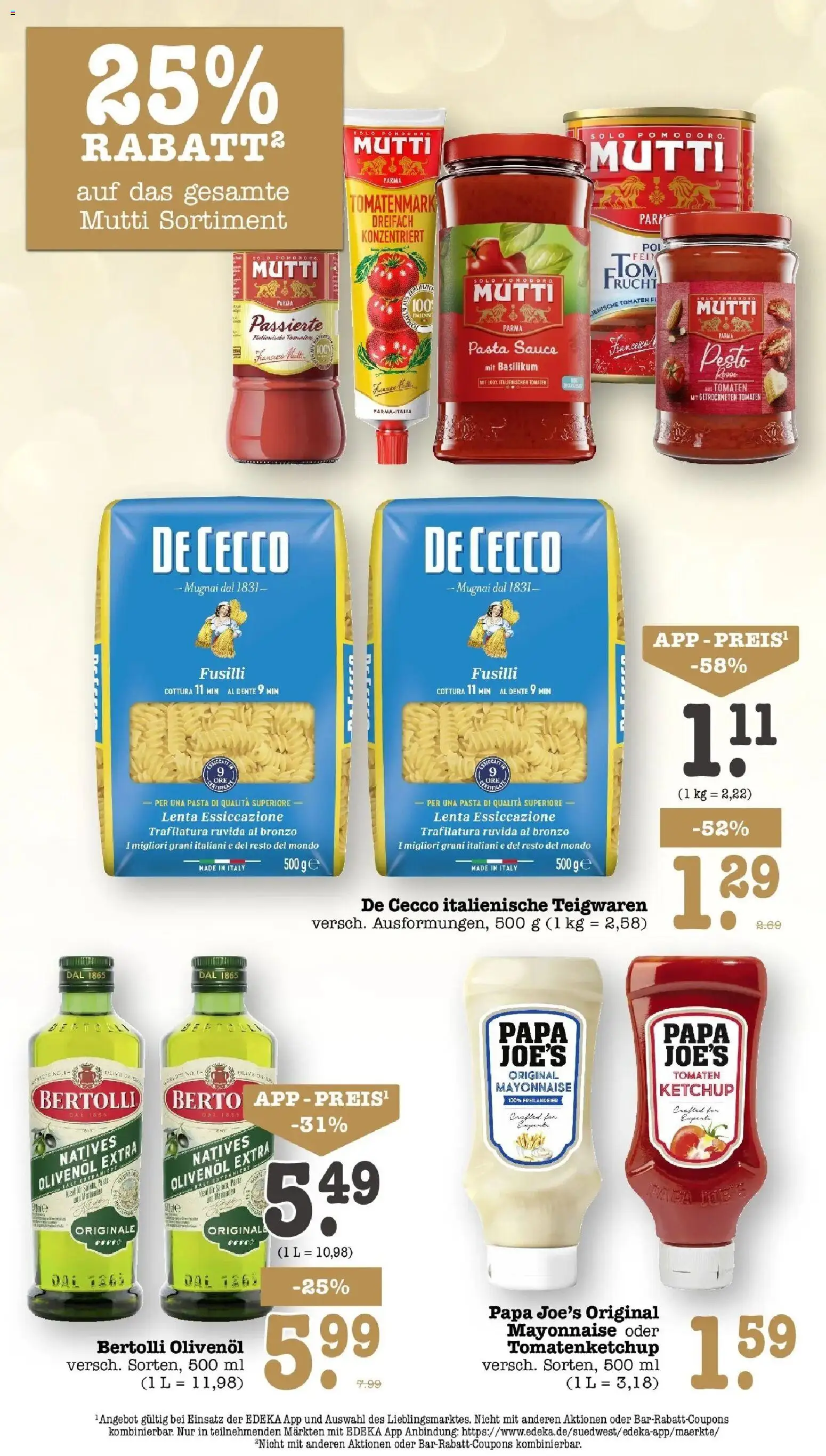 E center Prospekt Karlsruhe (ab 05.10.2026) zum Blättern | Seite: 38 | Produkte: Bertolli olivenol, Tomaten, Pasta, Ketchup