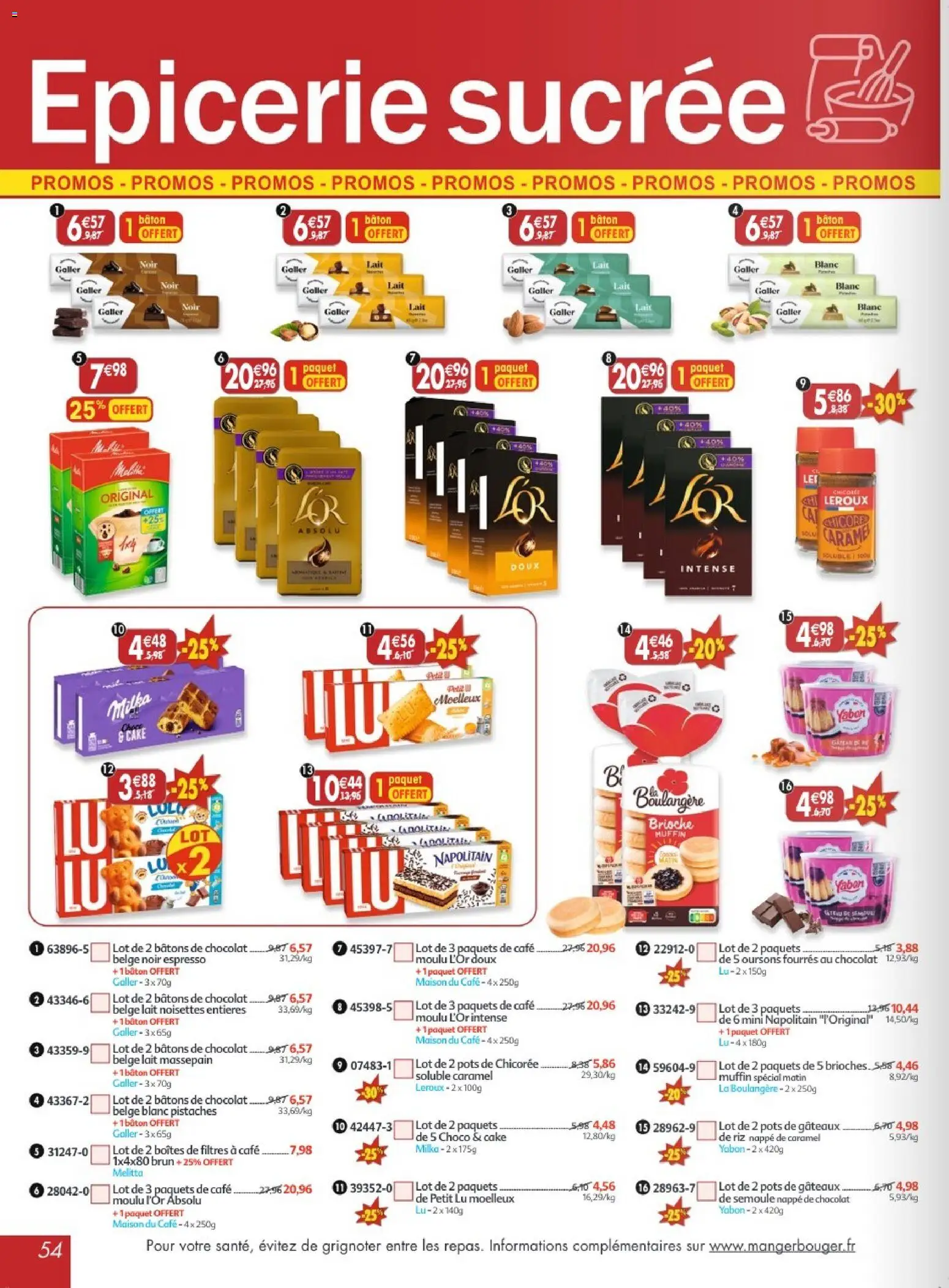 {H1} | Page: 54 | Produits: Pistaches, Semoule, Lait, Café