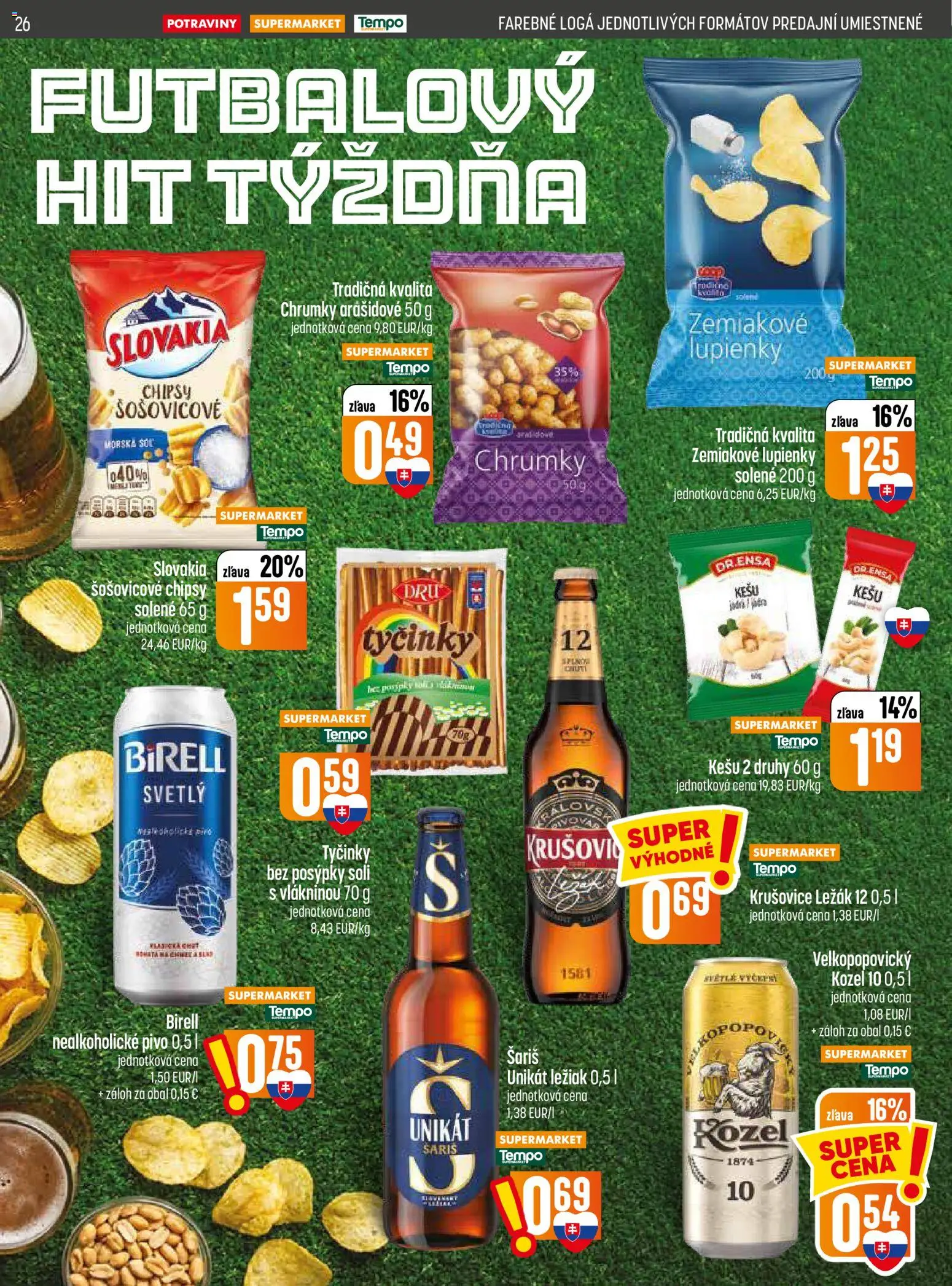 Nové COOP Jednota akcie – leták je platný od 09.07.2026 | Strana: 26 | Produkty: Pivo, Birell, Krušovice, Šariš