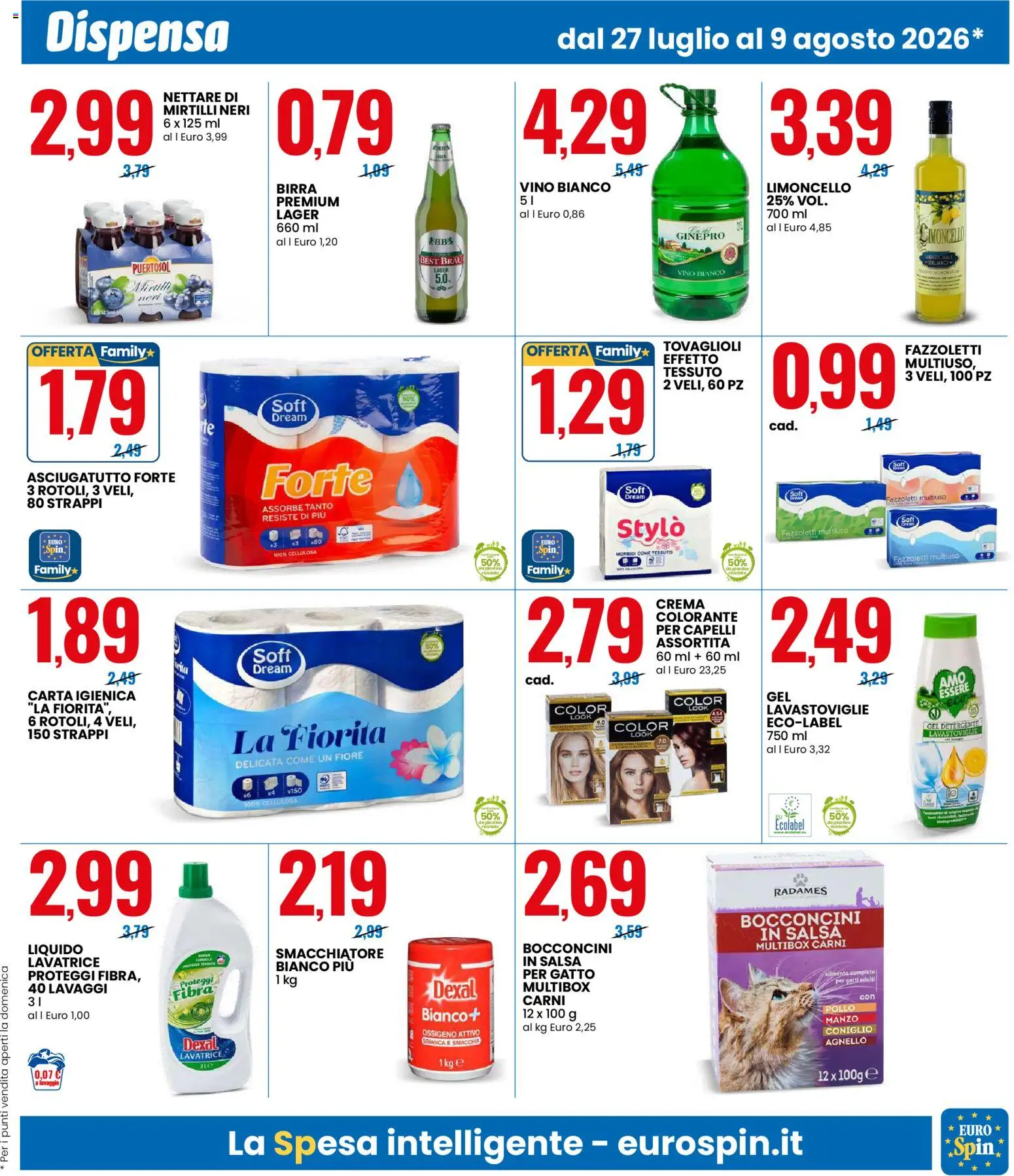 Volantino Eurospin del 27/07/2026 | Pagina: 5 | Prodotti: Birra, Vino, Gel detergente, Limoncello
