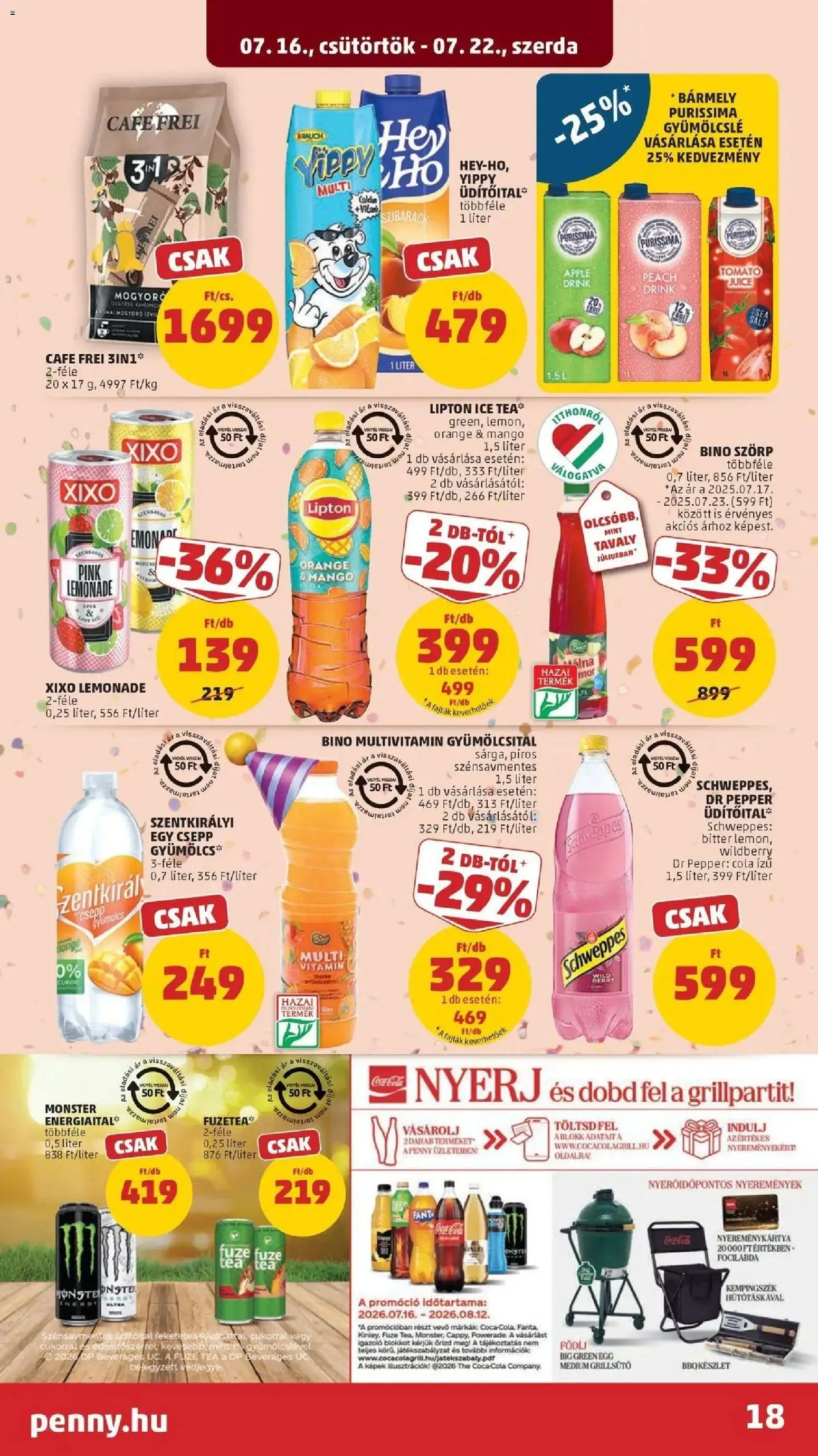 PENNY akciós ujság - amely érvényes a következő dátumtól: 2026.07.16. | Oldal: 18 | Termékek: Cola, Tea, Instant kávé, Mangó