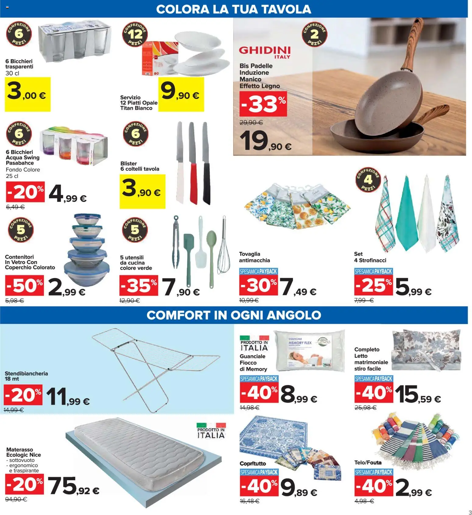 Volantino Carrefour del 30.03.2026 | Pagina: 3 | Prodotti: Stendibiancheria, Letto, Strofinacci, Guanciale