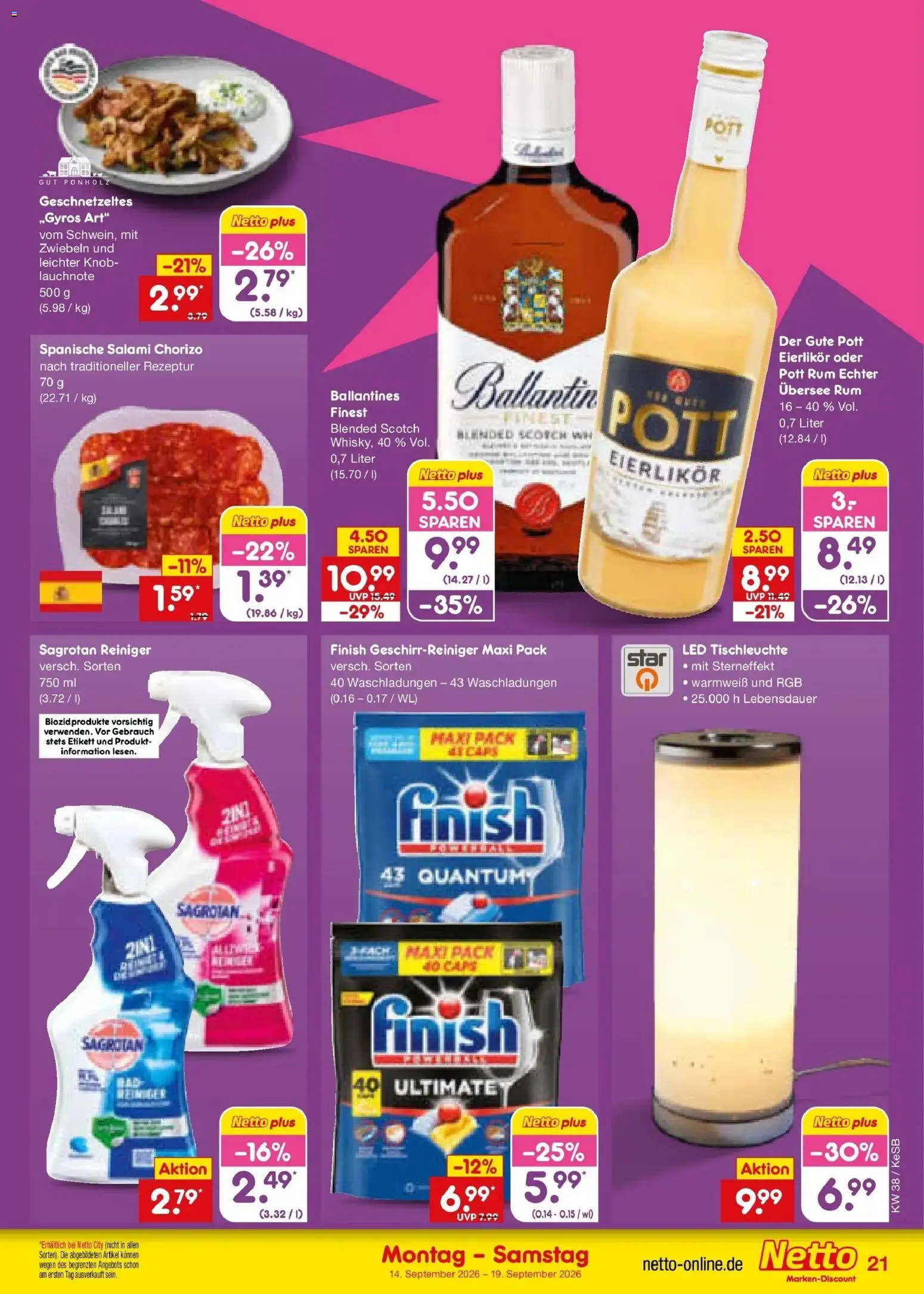 Netto Marken-Discount Prospekt Kruft – gültig ab 14.09.2026 | Seite: 31 | Produkte: Rum, Finish, Zwiebeln, Salami