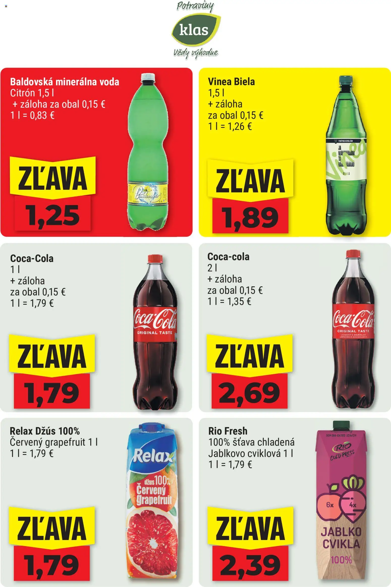 Nové Klas akcie – leták je platný od 10.08.2026 | Strana: 9 | Produkty: Džús, Cvikla, Minerálna voda, Baldovská