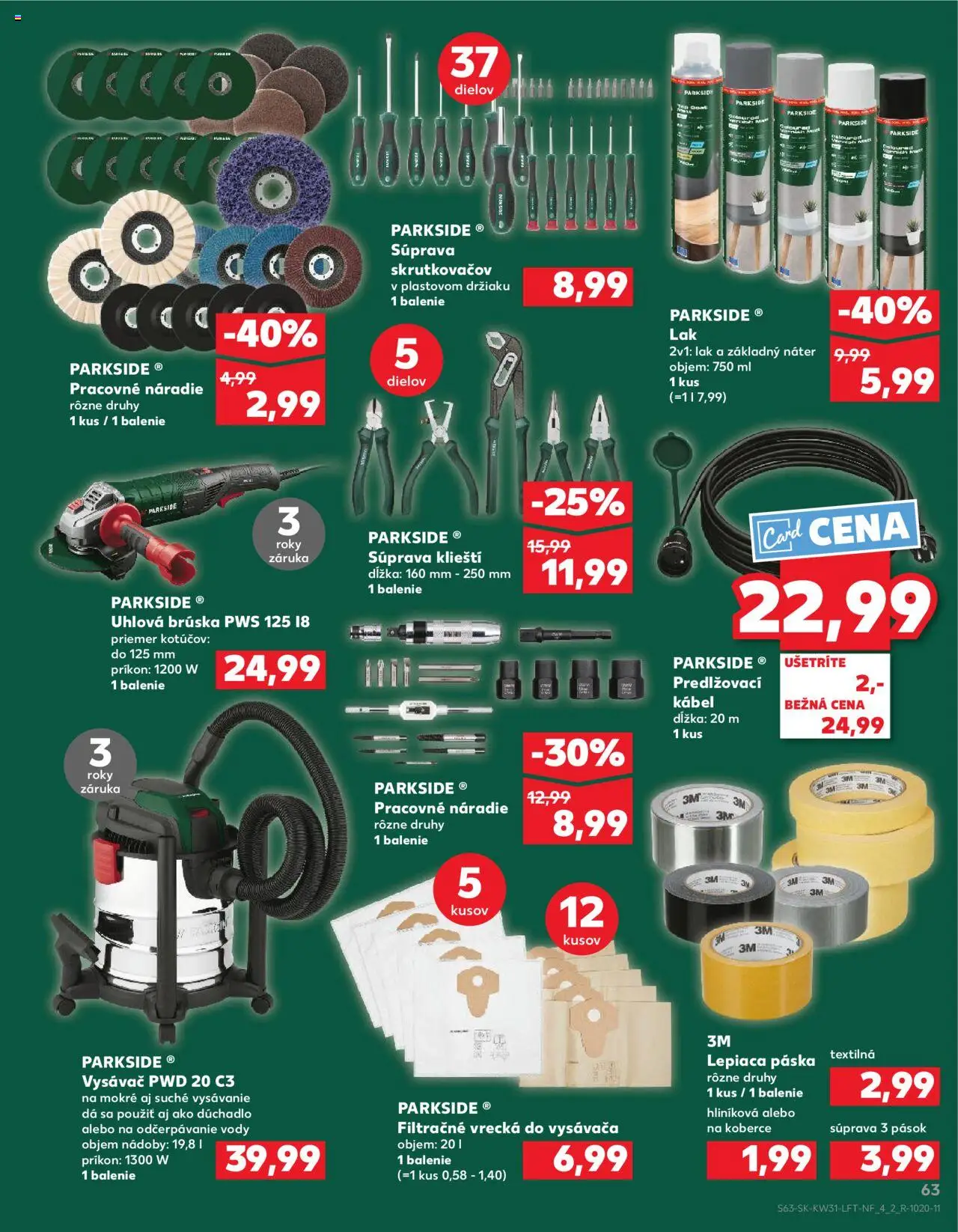Nové Kaufland akcie – leták je platný od 31.07.2025 | Strana: 63 | Produkty: Náradie, Uhlová brúska, Parkside, Vysávač