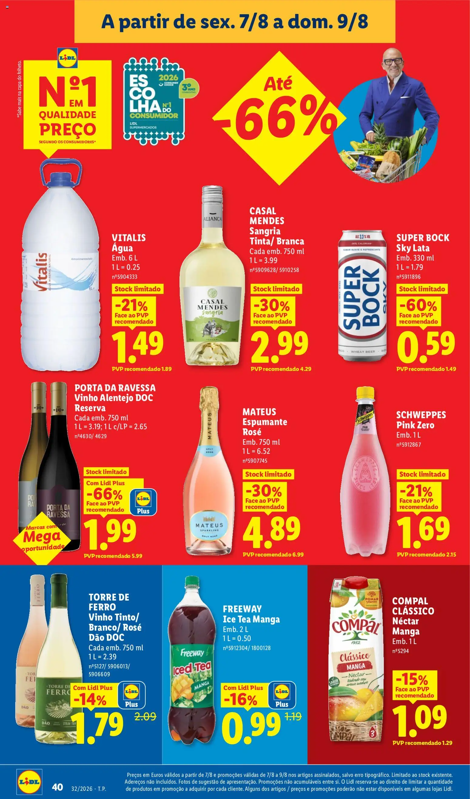 Lidl folheto │ válido de 03/08/2026 | Página: 40 | Produtos: Agua, Super bock sky, Aliança, Vinho