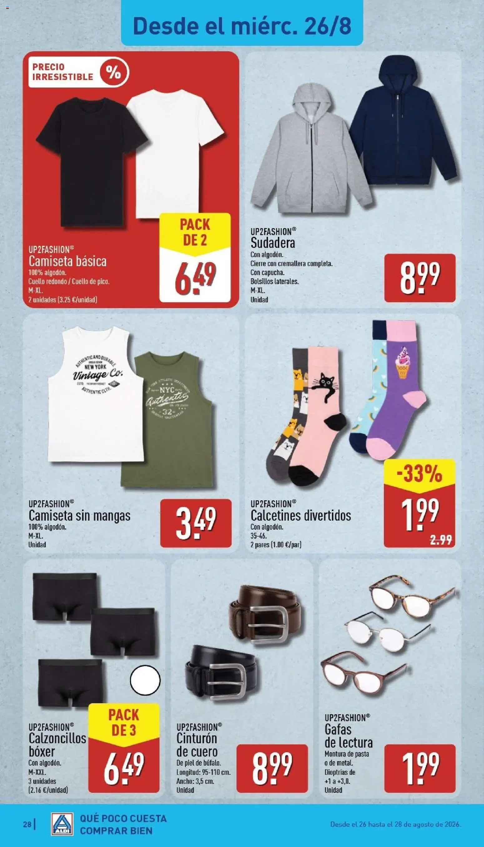 Aldi folleto Canarias │ válido desde el 24/08/2026 | Página: 28 | Productos: Camiseta sin mangas, Cinturón, Pasta, Gafas