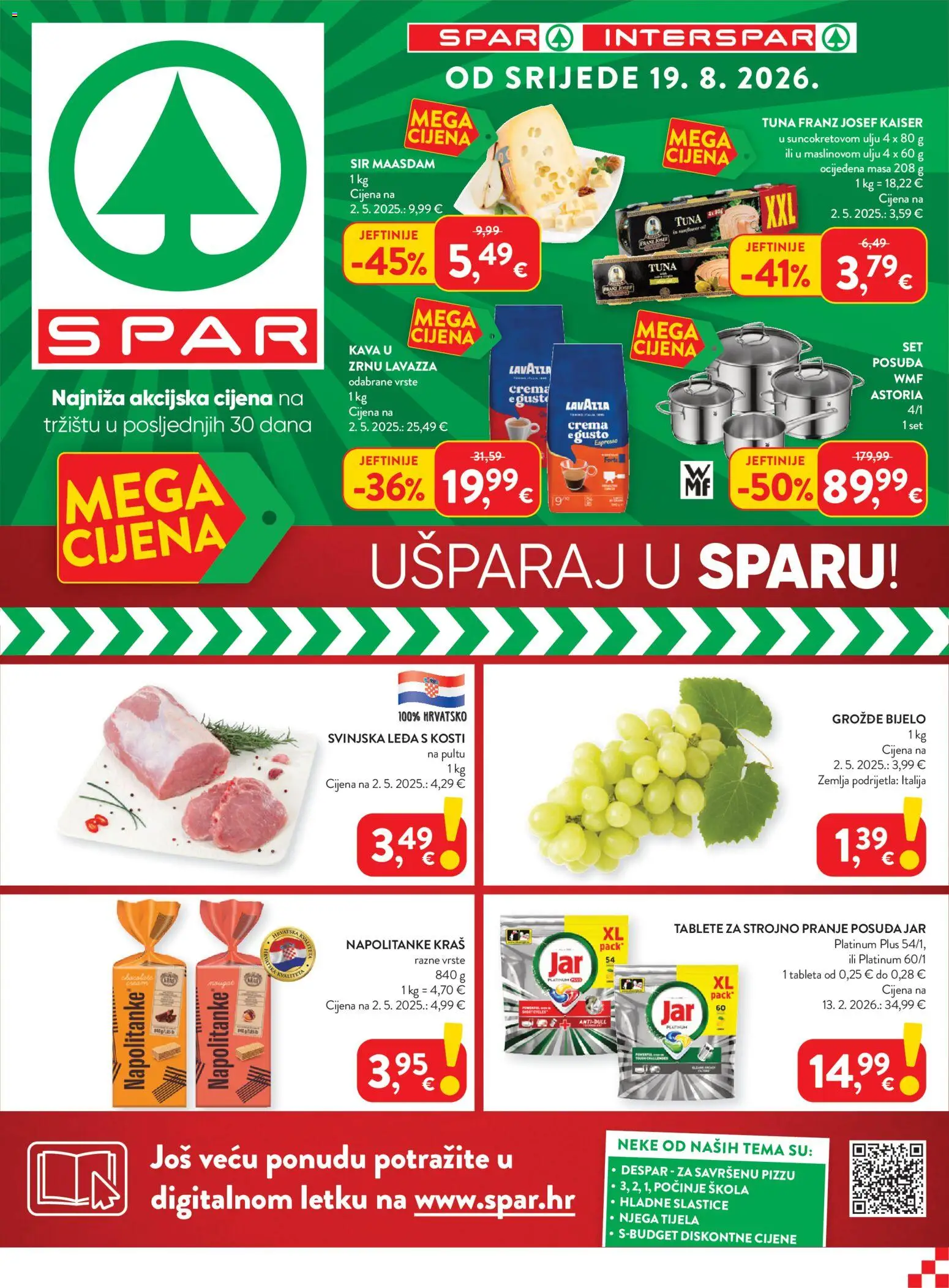 Spar katalog | vrijedi od 19.08.2026 | Stranica: 1 | Proizvodi: Espresso, Kava, Napolitanke, Tuna