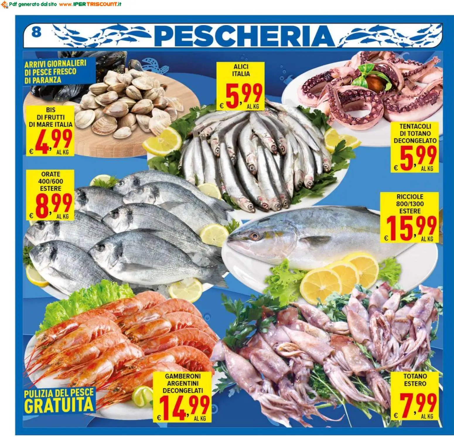 Volantino Ipertriscount del 20.05.2026 | Pagina: 8 | Prodotti: Pesce, Frutti di mare, Gamberoni, Alici