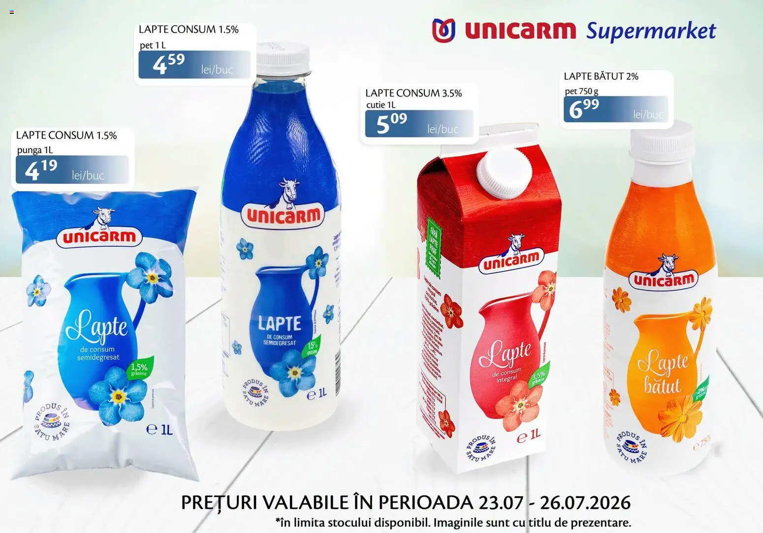 Noul catalog Unicarm – valabil de la 23.07.2026 | Pagină: 1 | Produse: Pungă, Cutie, Lapte