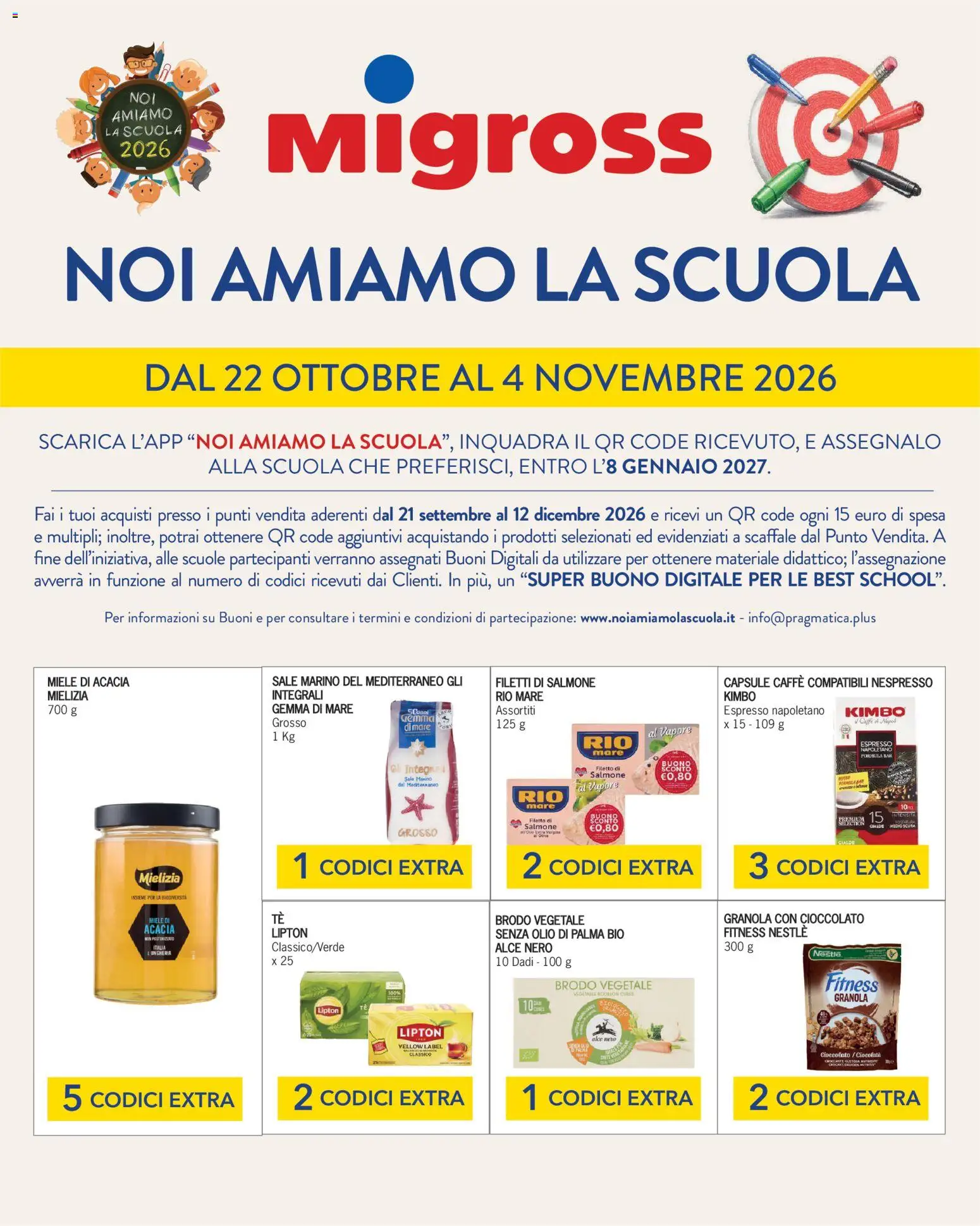 Volantino Migross del 22/10/2026 | Pagina: 1 | Prodotti: Brodo, Salmone, Sale, Miele