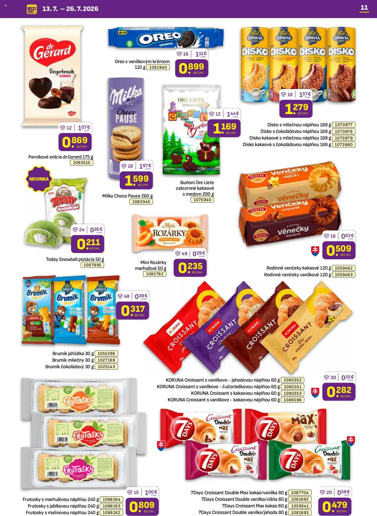 Nové Libex akcie – leták je platný od 13.07.2026 | Strana: 11 | Produkty: Croissant, Milka, Kakao