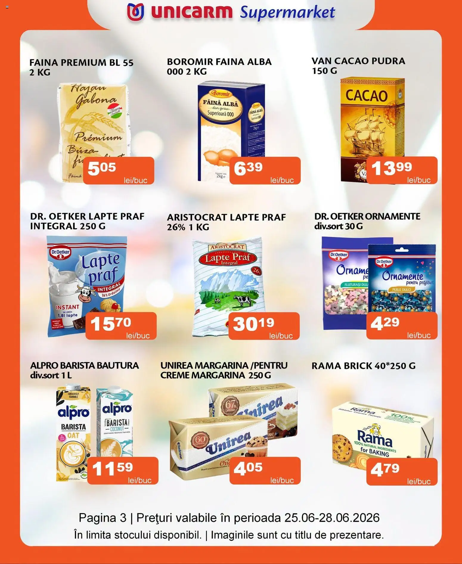 Noul catalog Unicarm – valabil de la 25.06.2026 | Pagină: 3 | Produse: Pudră, Lapte, Făină, Cacao